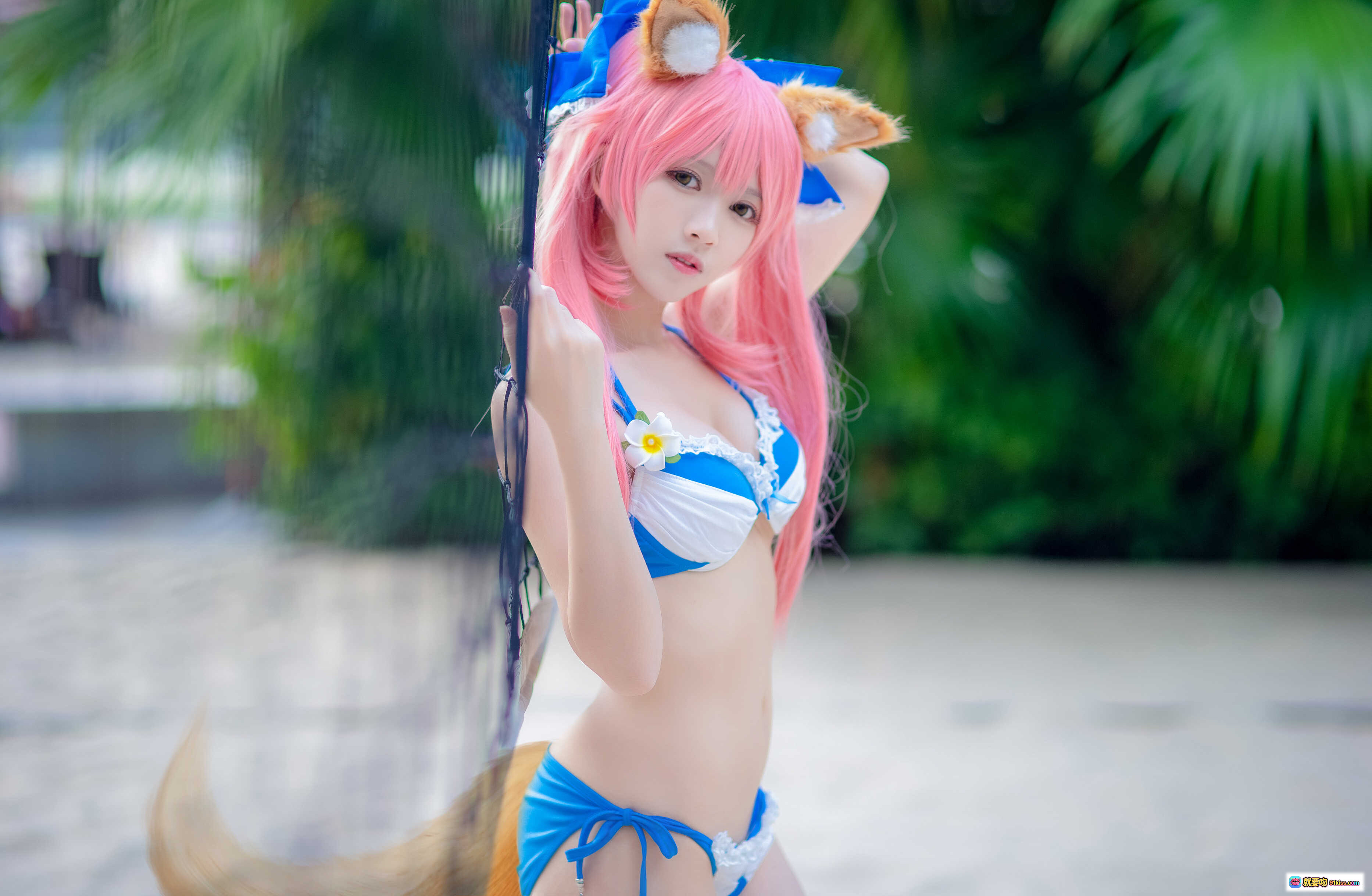 图片[7] - 鳗鱼霏儿NO.075玉藻前泳装写真｜蓝白比基尼沙滩美腿性感COSPLAY摄影图集 - 就要吻