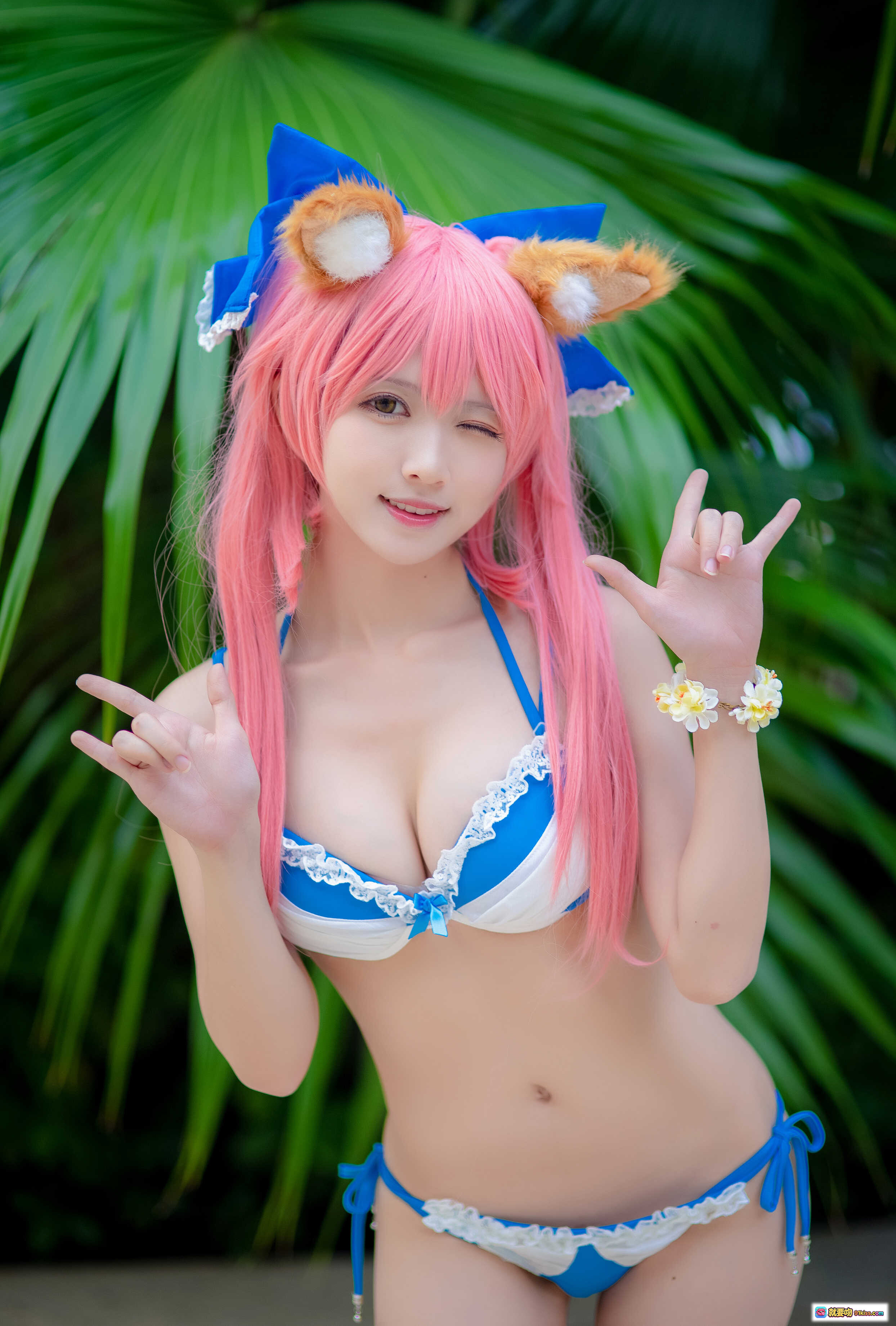 图片[4] - 鳗鱼霏儿NO.075玉藻前泳装写真｜蓝白比基尼沙滩美腿性感COSPLAY摄影图集 - 就要吻