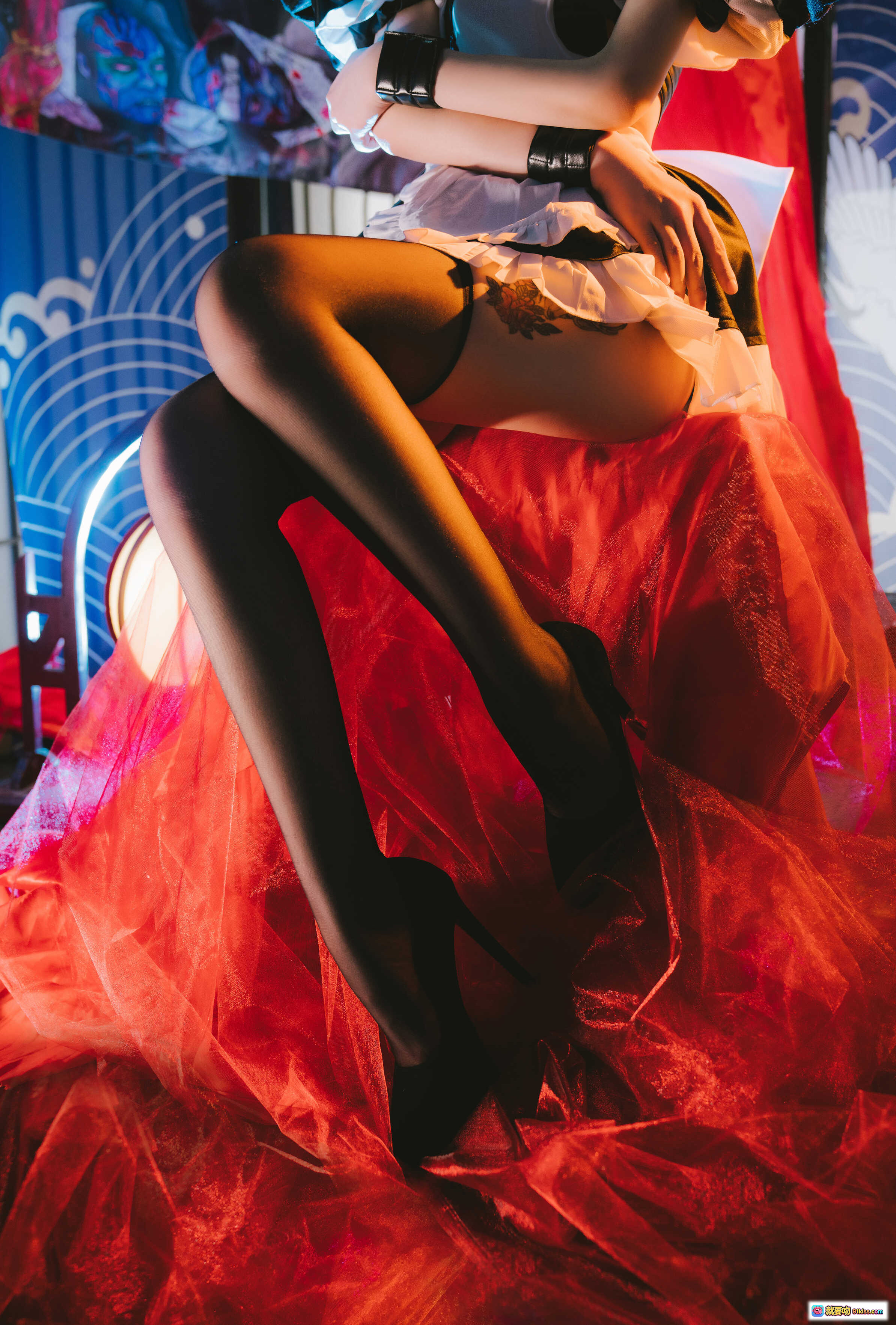 图片[3] - Vams子NO.004酒吞童子Cosplay写真｜黑丝美腿+红纱裙摆+日式和风造型｜42P高清图集 - 就要吻