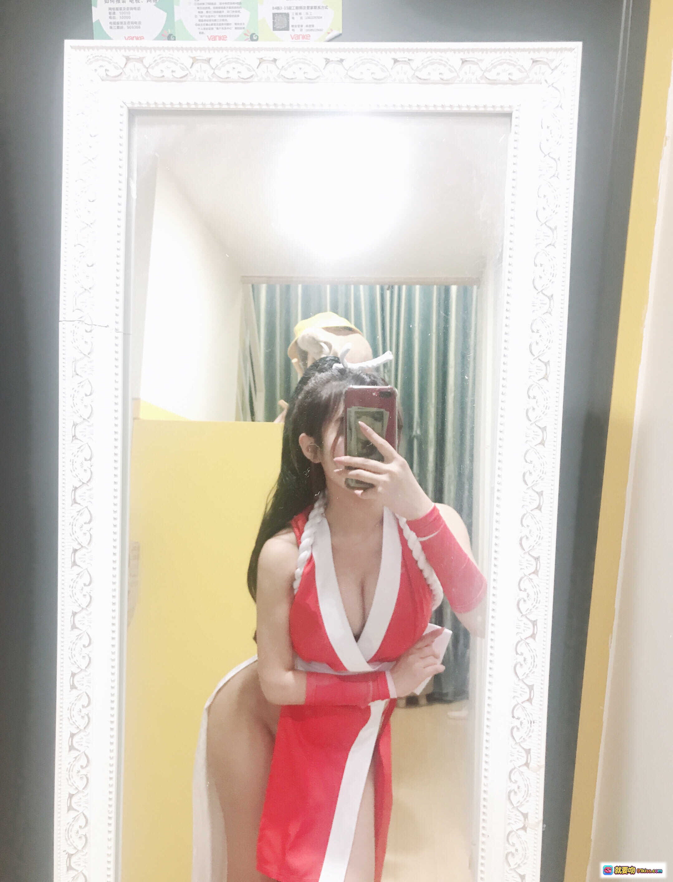 图片[6] - 鬼畜瑶NO.001不知火舞cosplay写真 红白战衣性感跪姿镜前自拍 8P32MB高清图集 - 就要吻