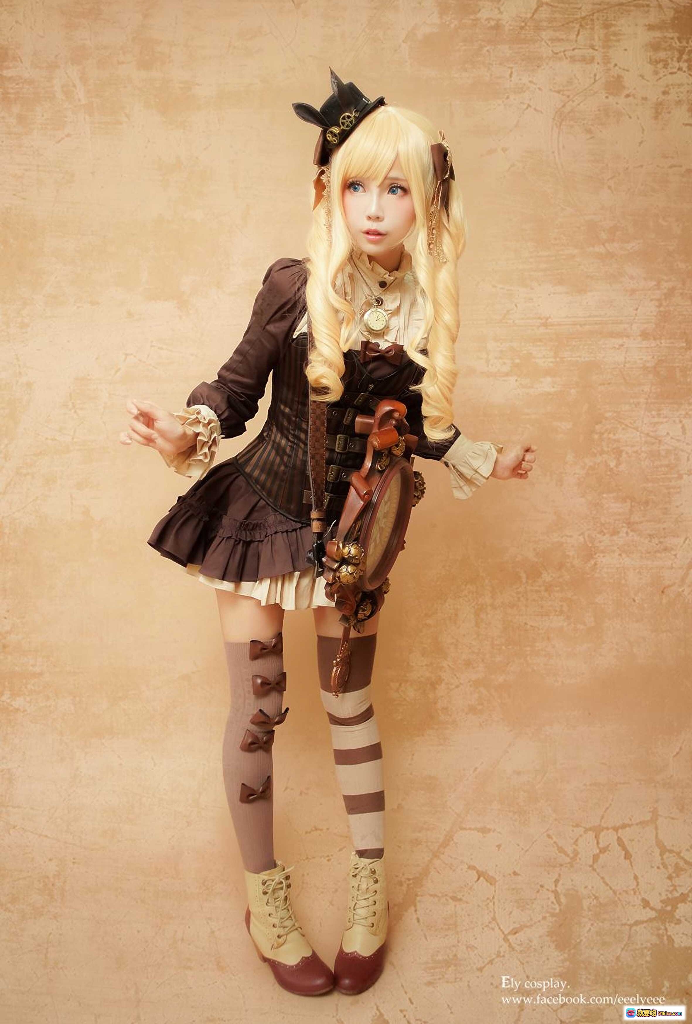 图片[6] - ElyEE子NO.030蒸汽朋克女战士cosplay｜复古机械枪械+蕾丝渔网袜+棕色层叠裙装+护目镜帽饰 - 就要吻