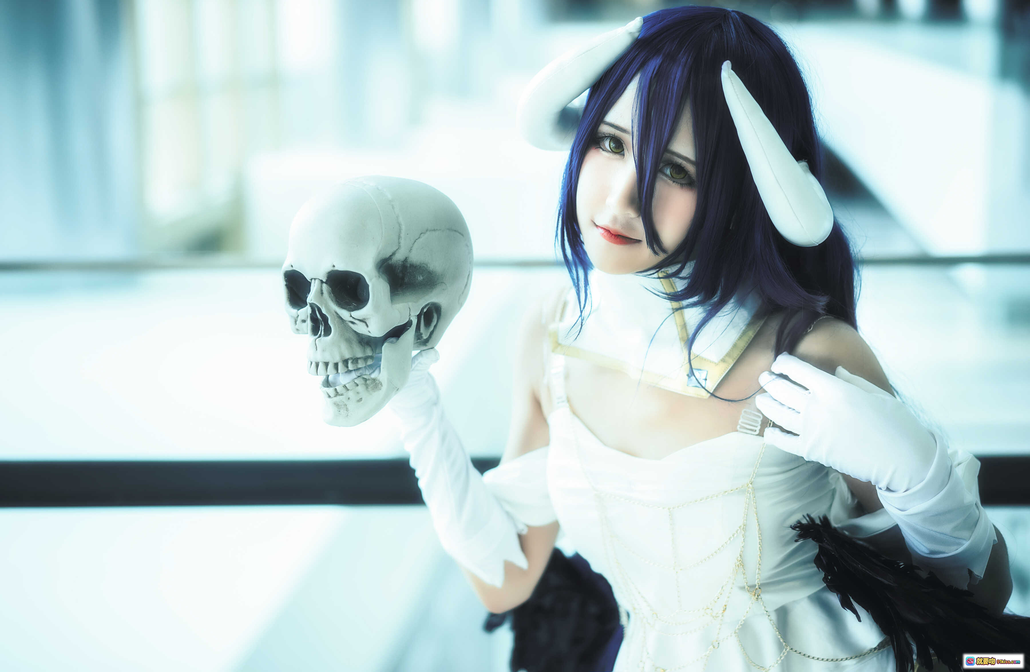 雅儿贝德cosplay白裙紫发角饰骷髅道具精致还原三度_69 NO.032高画质写真集 - 就要吻