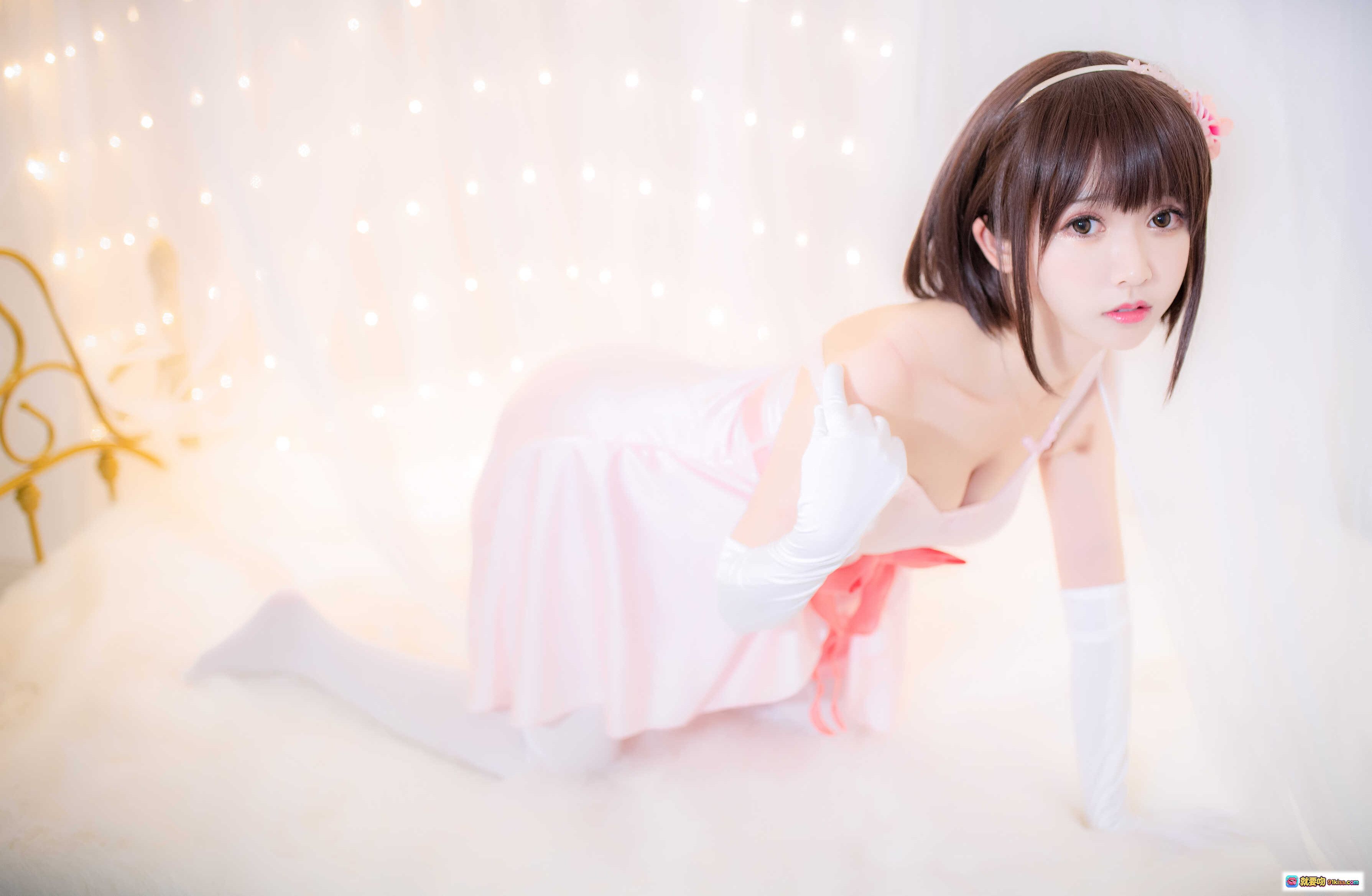 图片[3] - 鳗鱼霏儿NO.040路人女主惠Cosplay写真｜粉色内衣红蝴蝶结白丝袜甜美性感私房照 - 就要吻