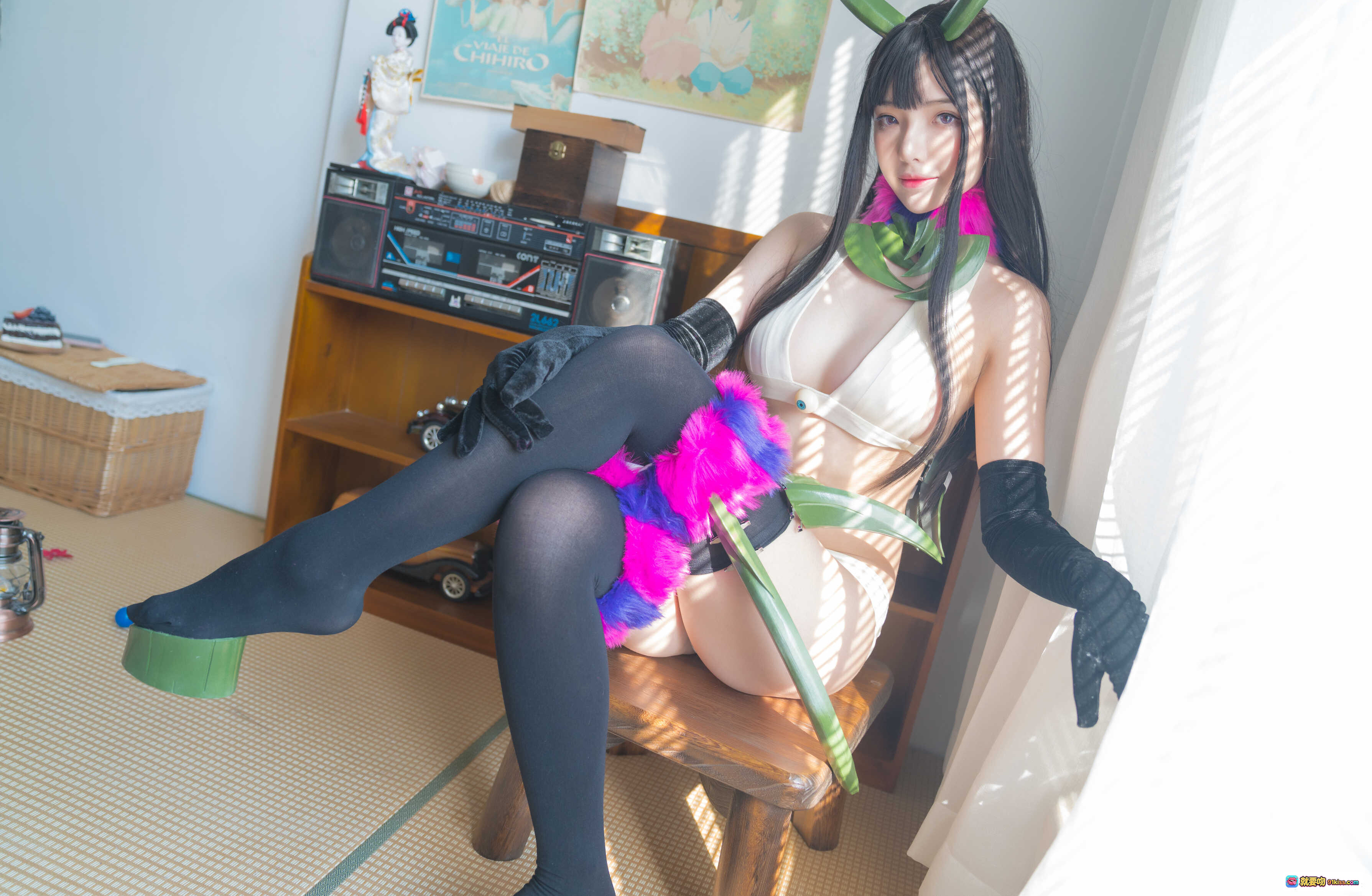 图片[4] - 雯妹不讲道理NO.057恶魔姐姐cos自拍黑丝长腿绿角造型日系房间写真28P - 就要吻