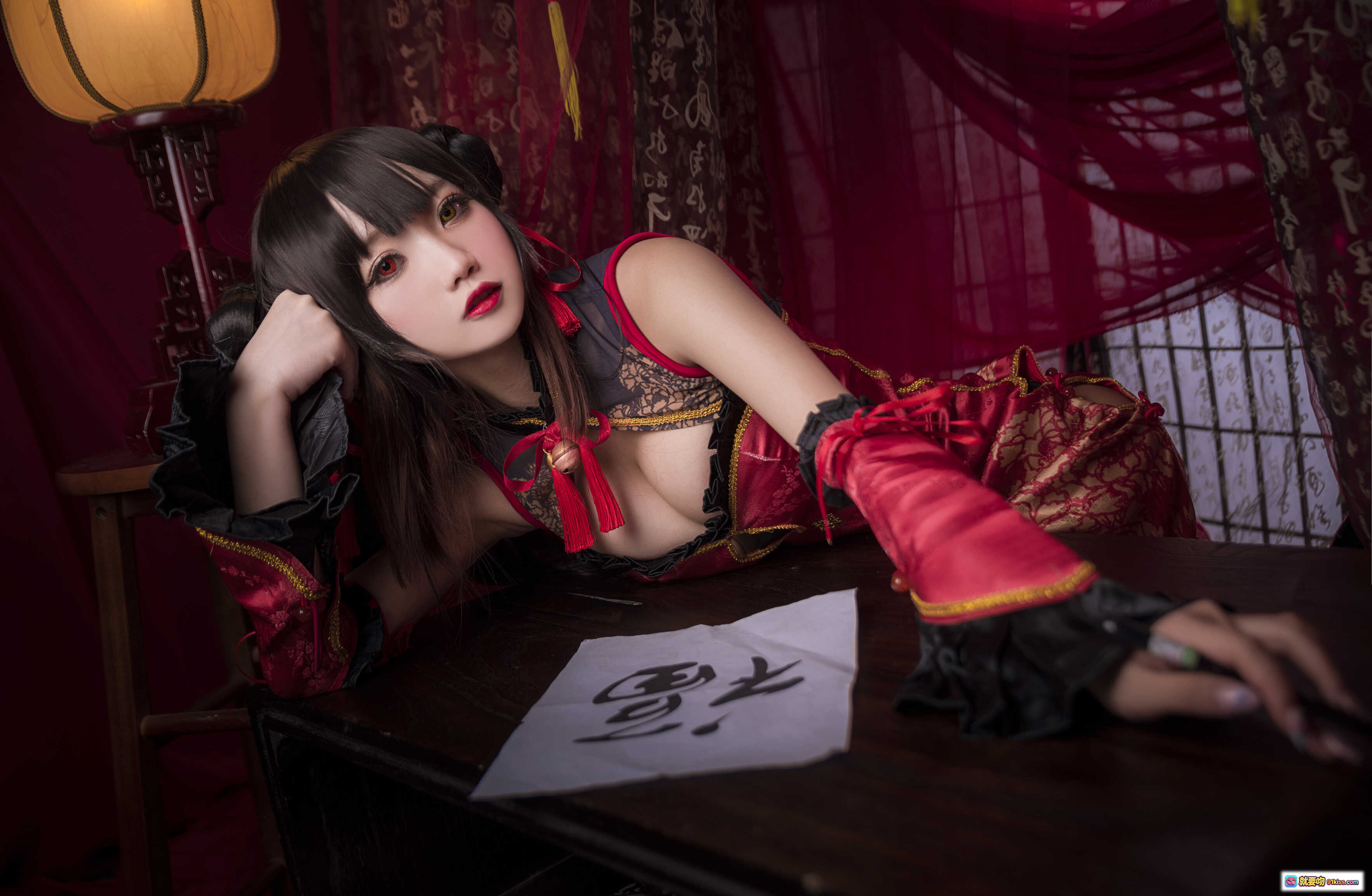 鬼畜瑶NO.011时崎狂三新年旗袍Cosplay写真 22P高清美图 红色古典风少女摆拍 东方韵味氛围感摄影 - 就要吻