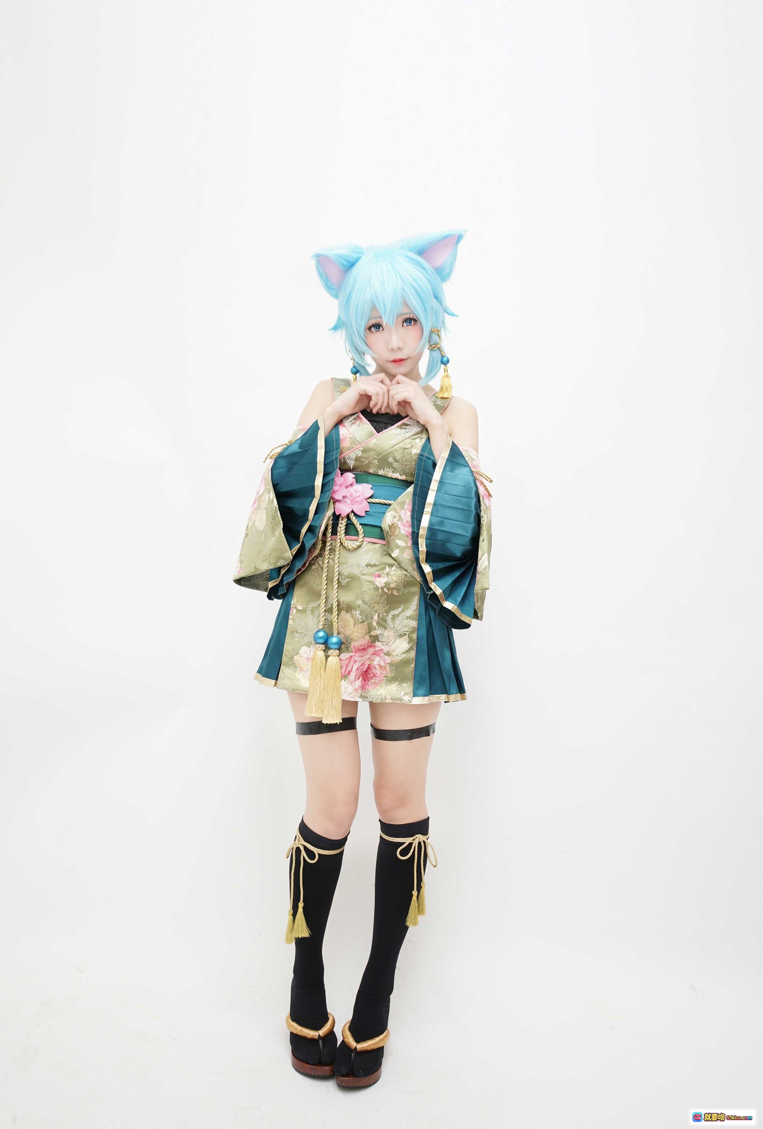 图片[6] - ElyEE子NO.023蓝发猫耳和风cosplay 日式庭院写真 精致和服造型 黑袜木屐搭配 古典建筑背景 美少女COS摄影 - 就要吻