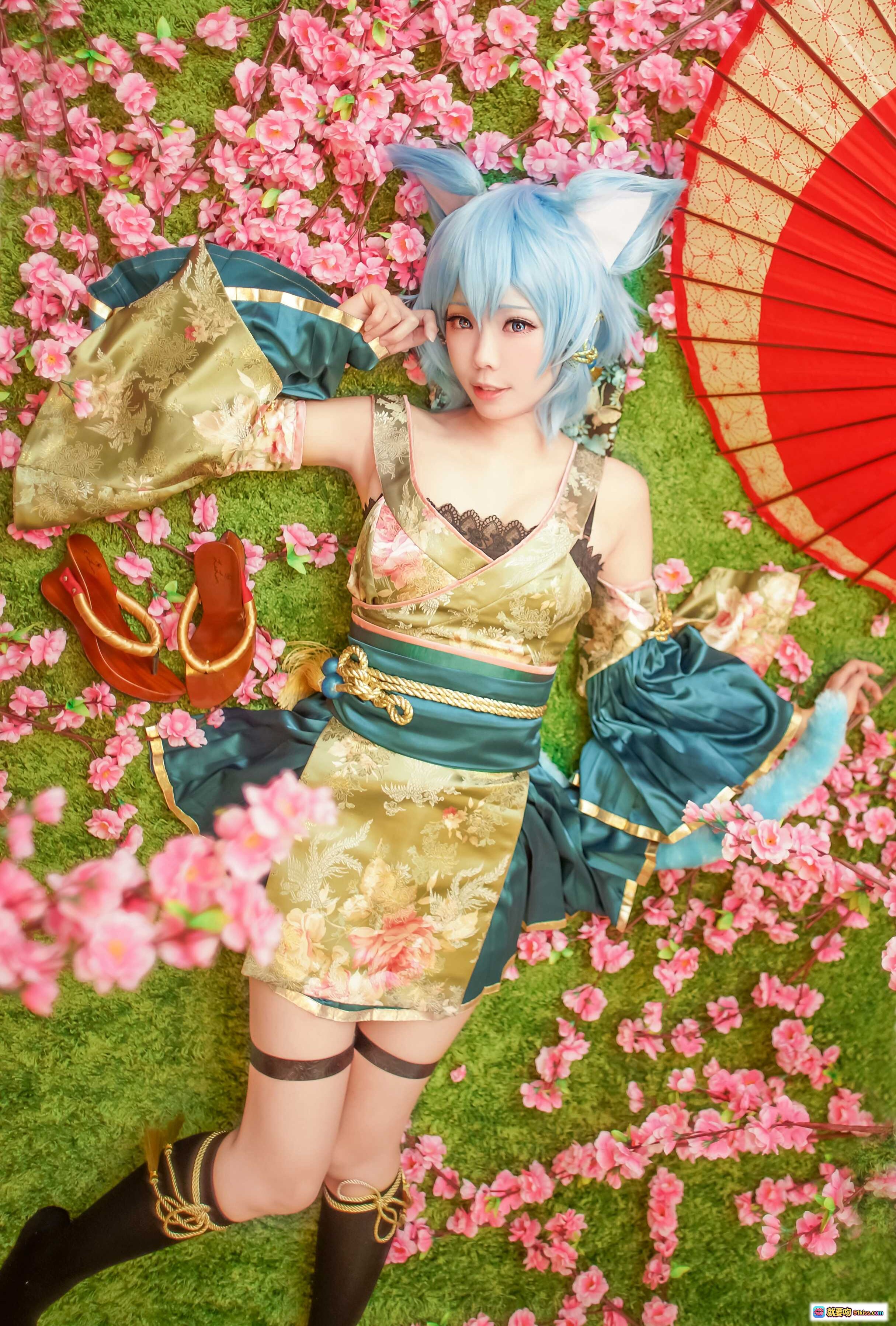 图片[10] - ElyEE子NO.023蓝发猫耳和风cosplay 日式庭院写真 精致和服造型 黑袜木屐搭配 古典建筑背景 美少女COS摄影 - 就要吻