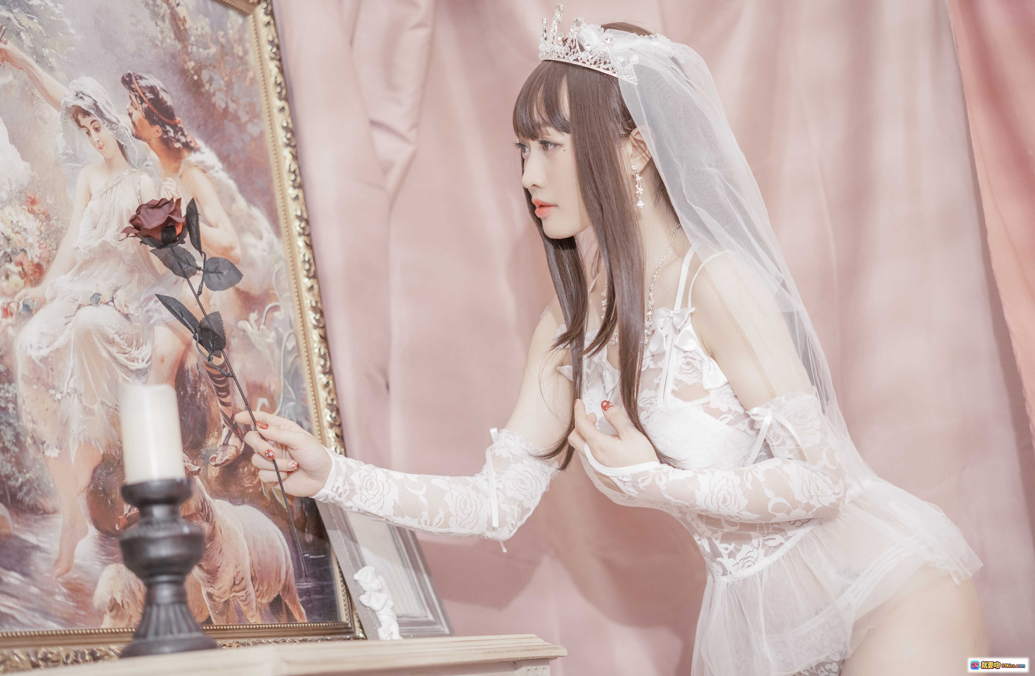 图片[3] - 脱尾巴Mizuki NO.001 尾巴婚纱写真 皇冠头纱少女手持红玫瑰 甜美梦幻洛丽塔风格 30P高清图集 - 就要吻