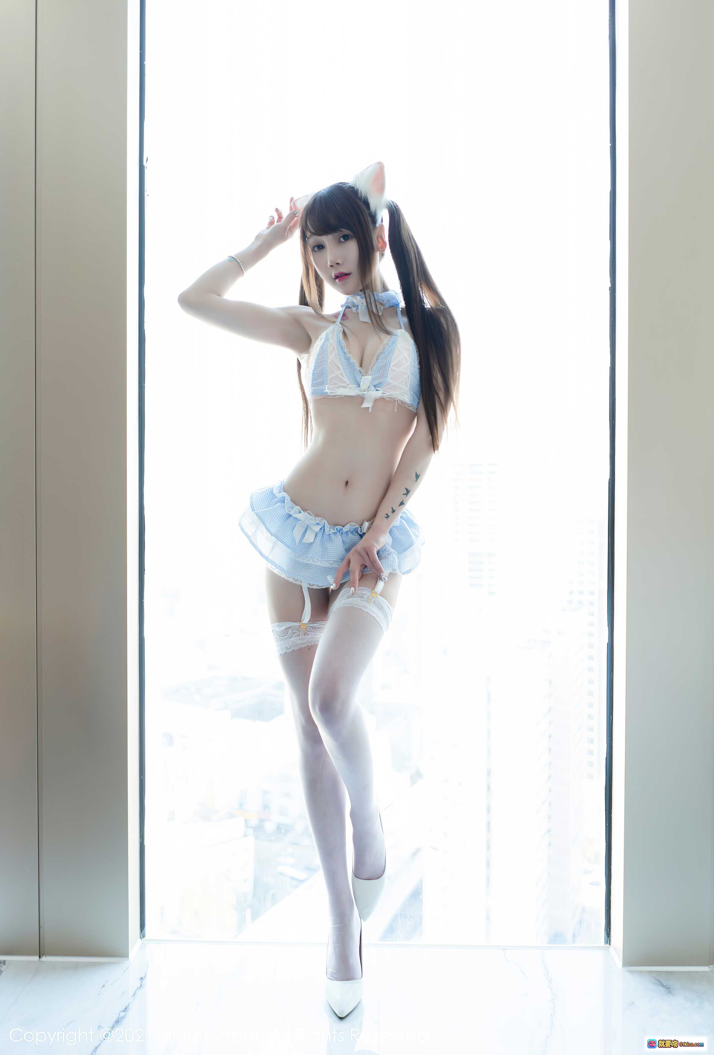 图片[2] - 星野咪兔NO.016 秀人网No.3130 星小兔Meetu 猫耳少女蕾丝内衣白丝高跟沙发写真40P - 就要吻