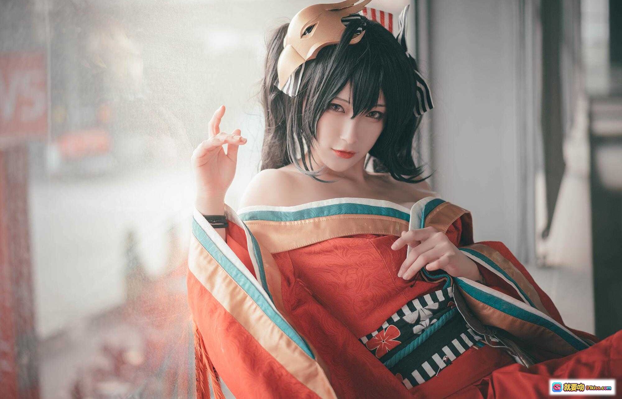 图片[4] - 铁板烧鬼舞w NO.026 漫展大凤 Cosplay 精美和风造型 窗边坐姿写真 24P高清图集 - 就要吻