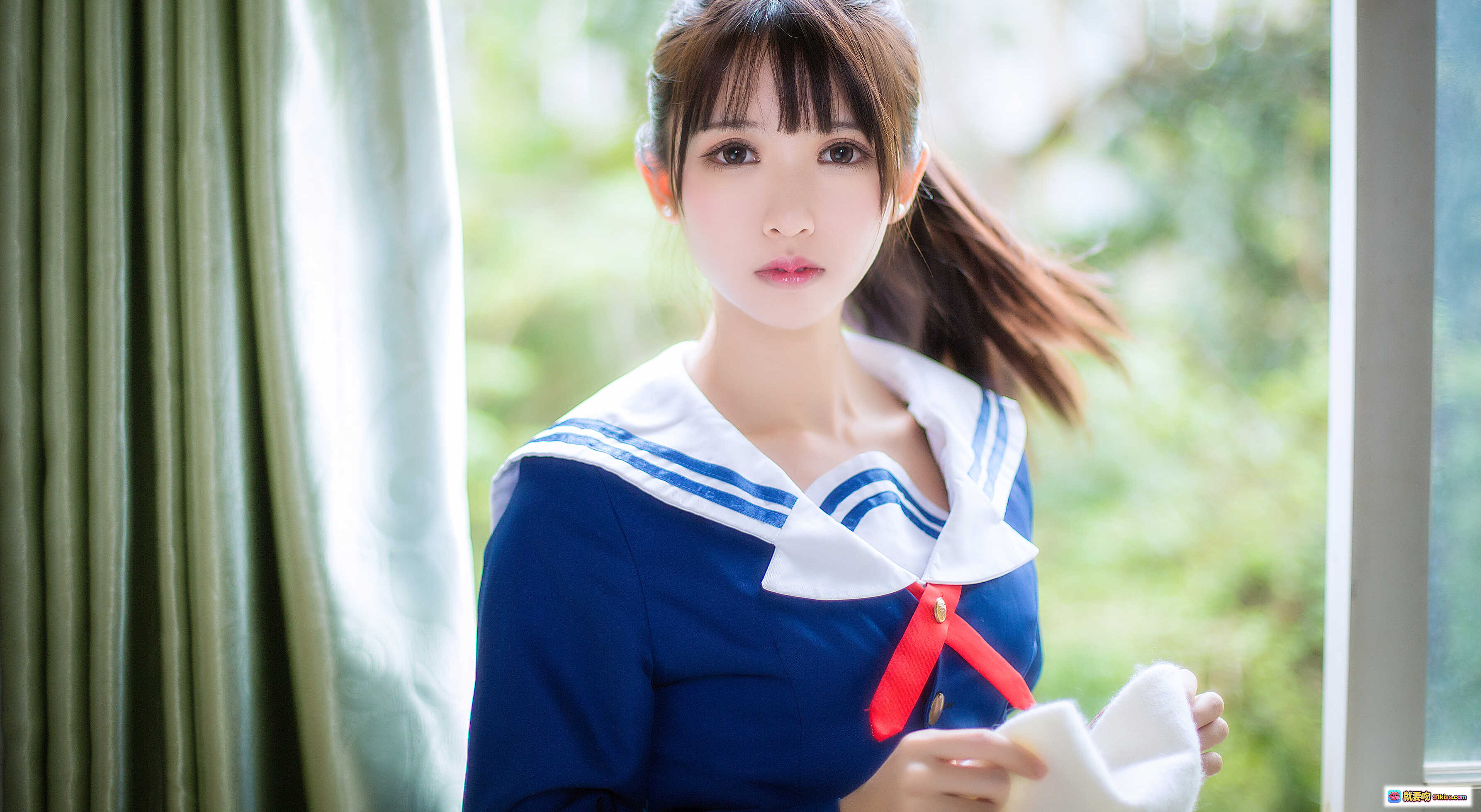 图片[3] - 鳗鱼霏儿NO.059圣人惠校服写真 | 蓝色水手服少女窗边侧颜 | 清新校园风日系美少女摄影 - 就要吻