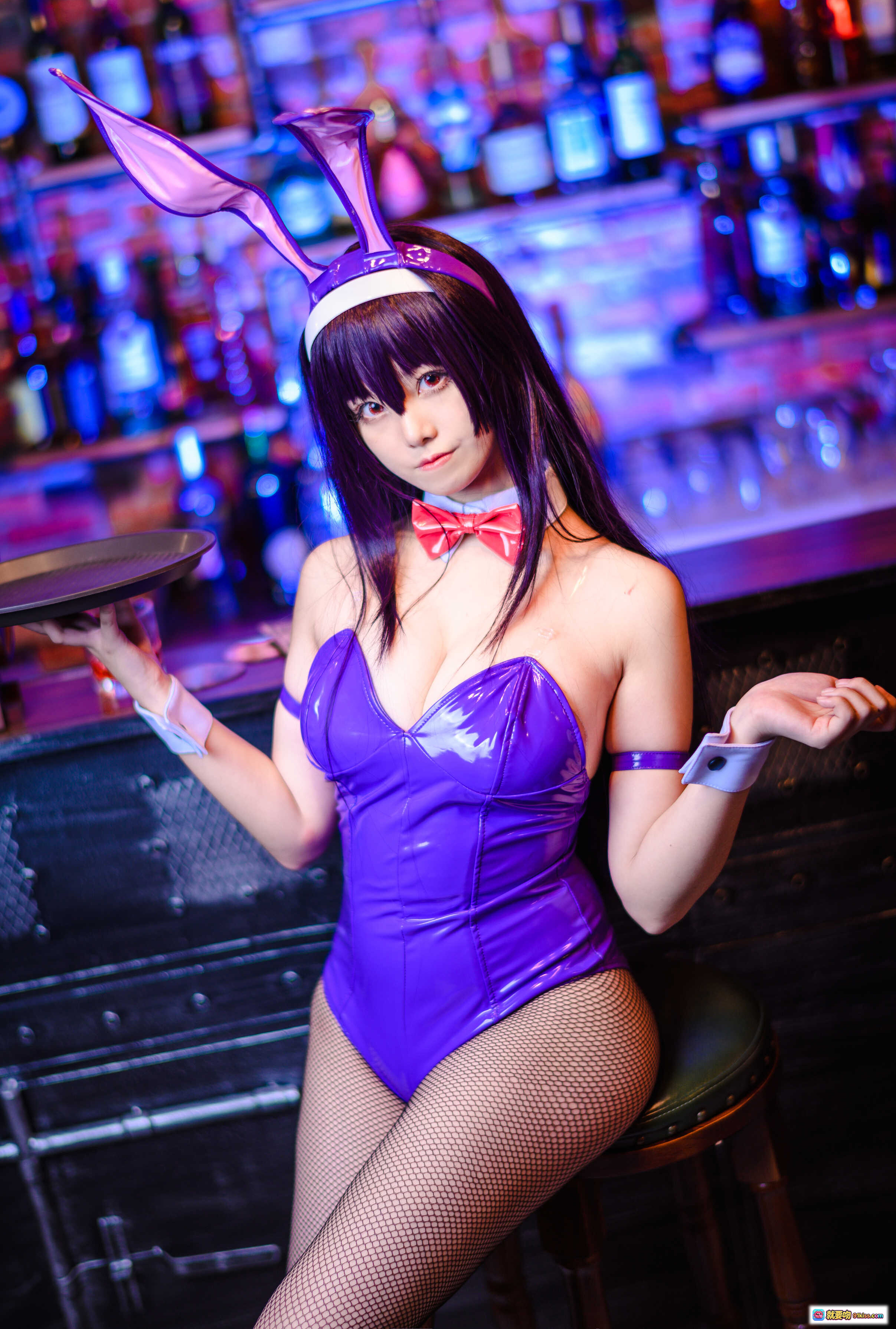 图片[9] - 蜜汁猫裘NO.018诗羽兔女郎紫色亮面紧身衣+红色蝴蝶结+渔网袜写真25P高清图集 - 就要吻