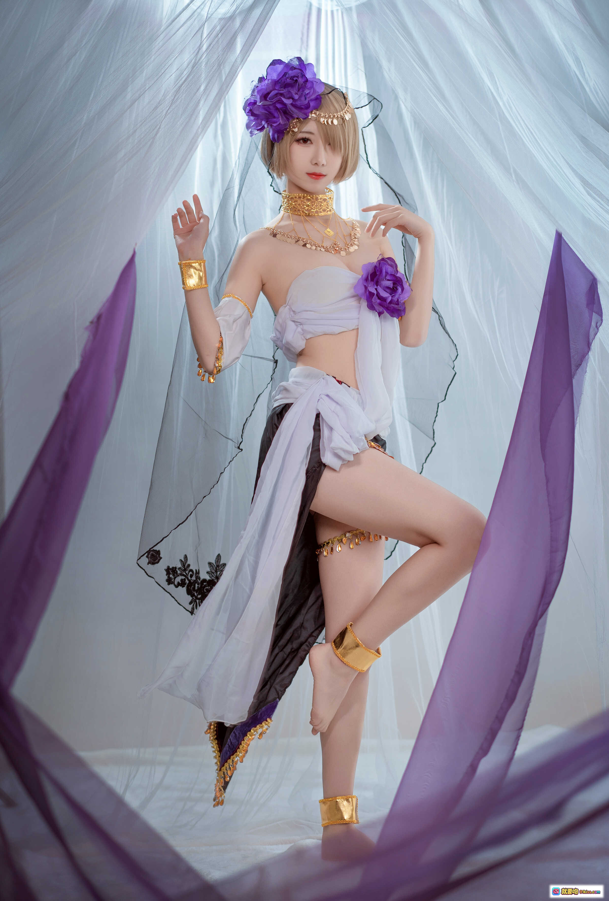 图片[2] - 弥音音NO.028舞娘cosplay写真 紫色花朵头饰金色饰品异域风情性感造型24P高清图集 - 就要吻