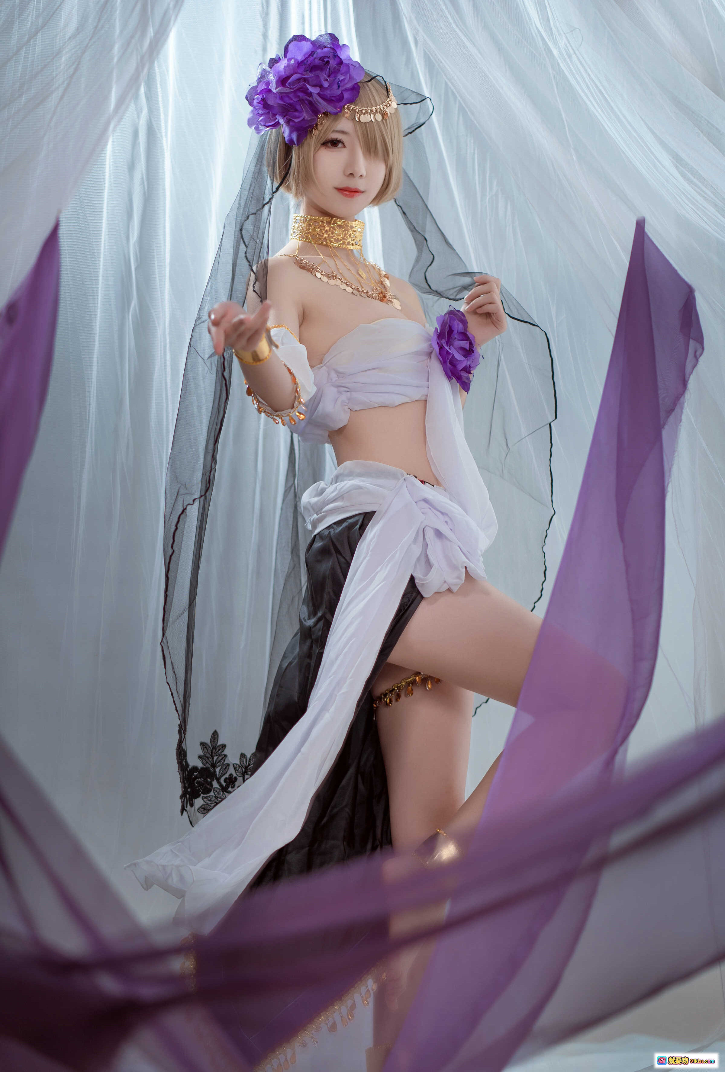 图片[4] - 弥音音NO.028舞娘cosplay写真 紫色花朵头饰金色饰品异域风情性感造型24P高清图集 - 就要吻