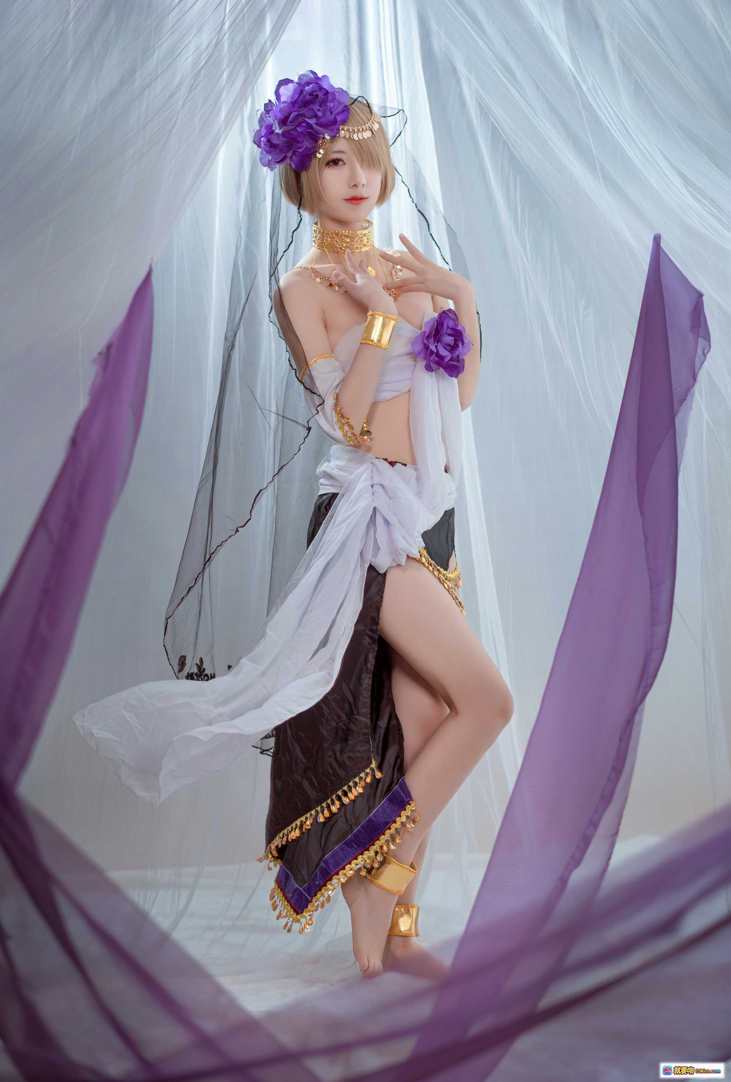 图片[3] - 弥音音NO.028舞娘cosplay写真 紫色花朵头饰金色饰品异域风情性感造型24P高清图集 - 就要吻