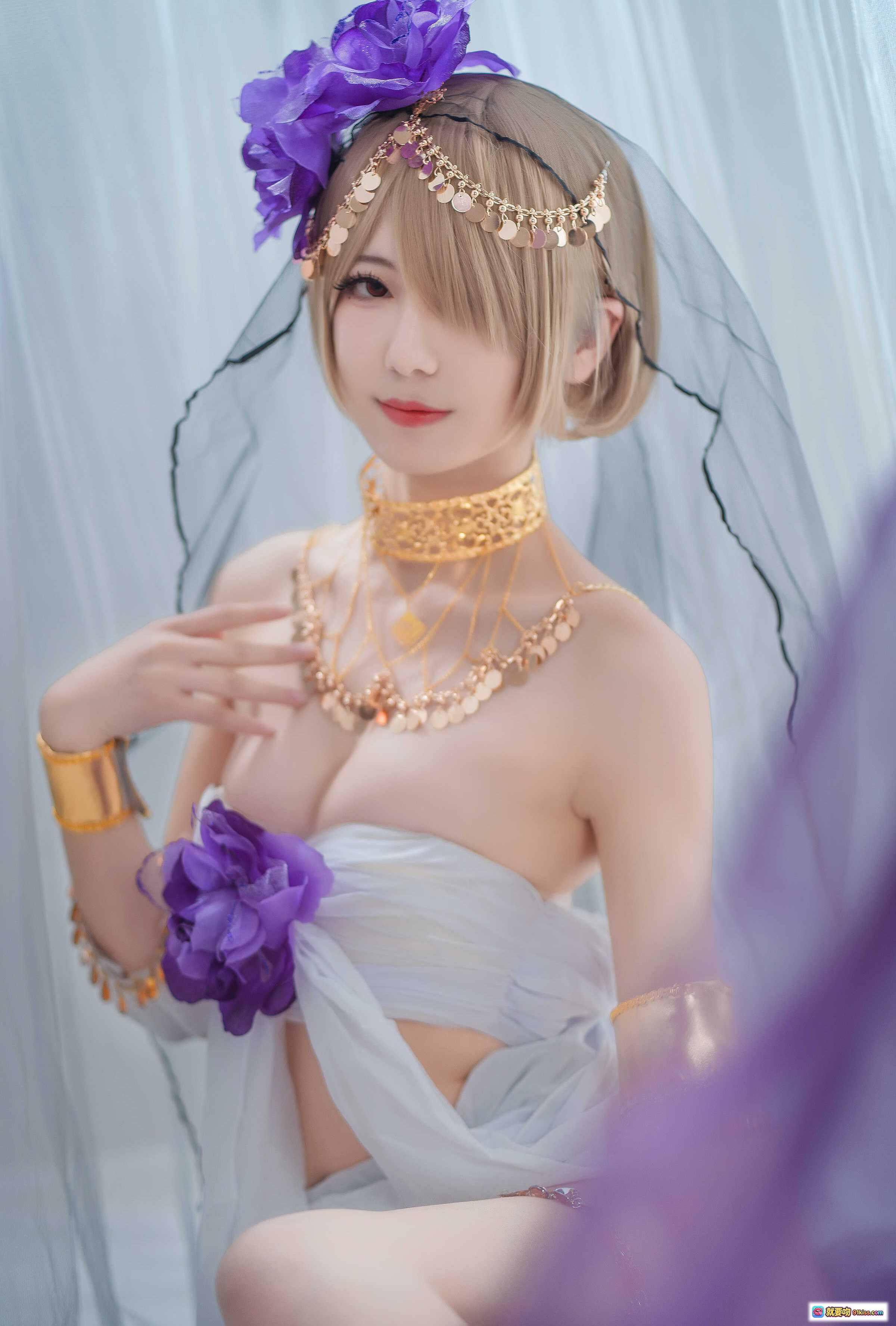 图片[9] - 弥音音NO.028舞娘cosplay写真 紫色花朵头饰金色饰品异域风情性感造型24P高清图集 - 就要吻