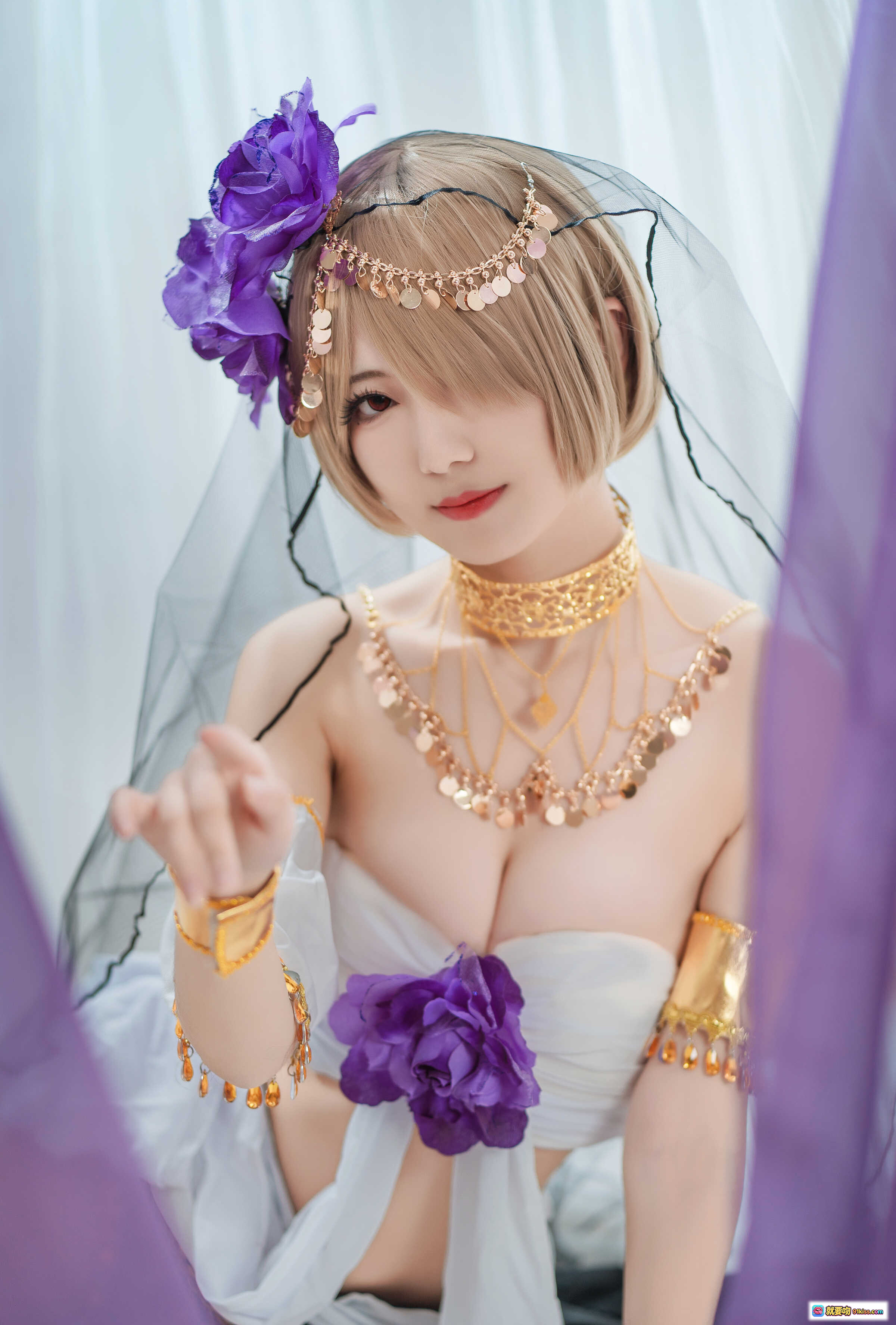 图片[7] - 弥音音NO.028舞娘cosplay写真 紫色花朵头饰金色饰品异域风情性感造型24P高清图集 - 就要吻