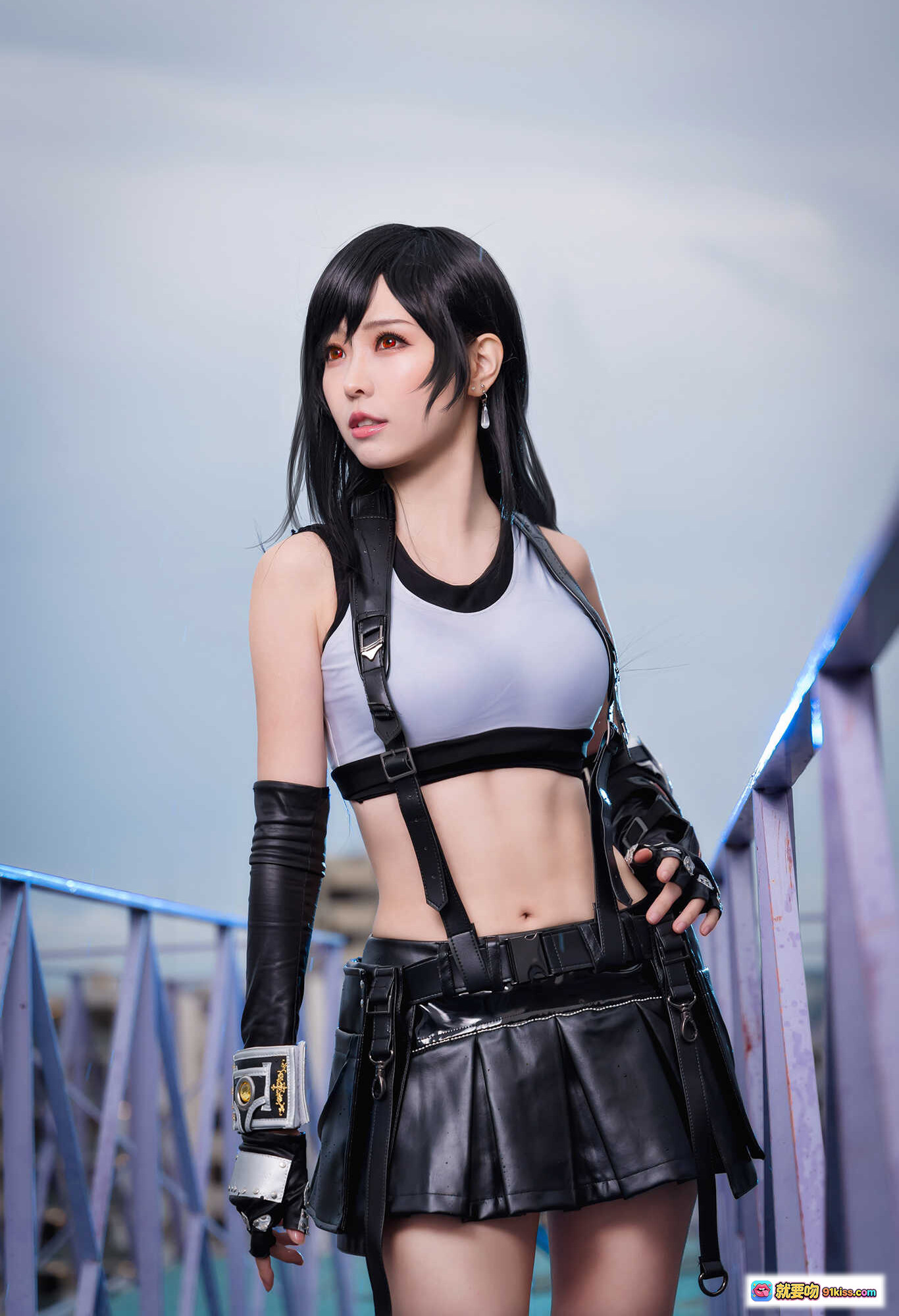 图片[10] - ElyEE子NO.067蒂法写真 cosplay黑长直少女 机房蓝光绿屏背景 红靴黑袜皮装造型 74P高清图集 - 就要吻