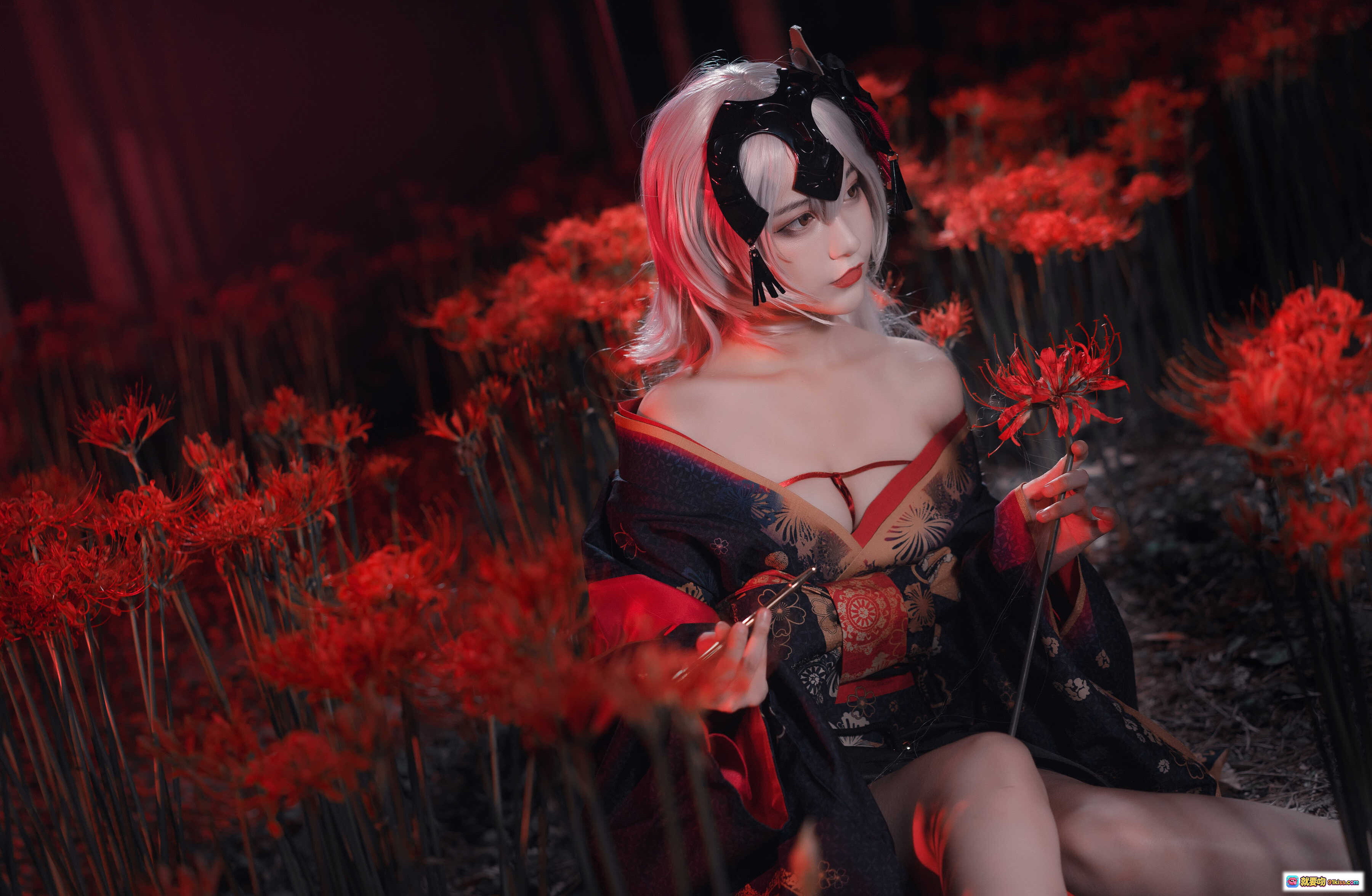 图片[9] - 铁板烧鬼舞w黑贞cos写真 | 和风红花夜景 | 23P高清图集 | 日系美少女角色扮演 - 就要吻