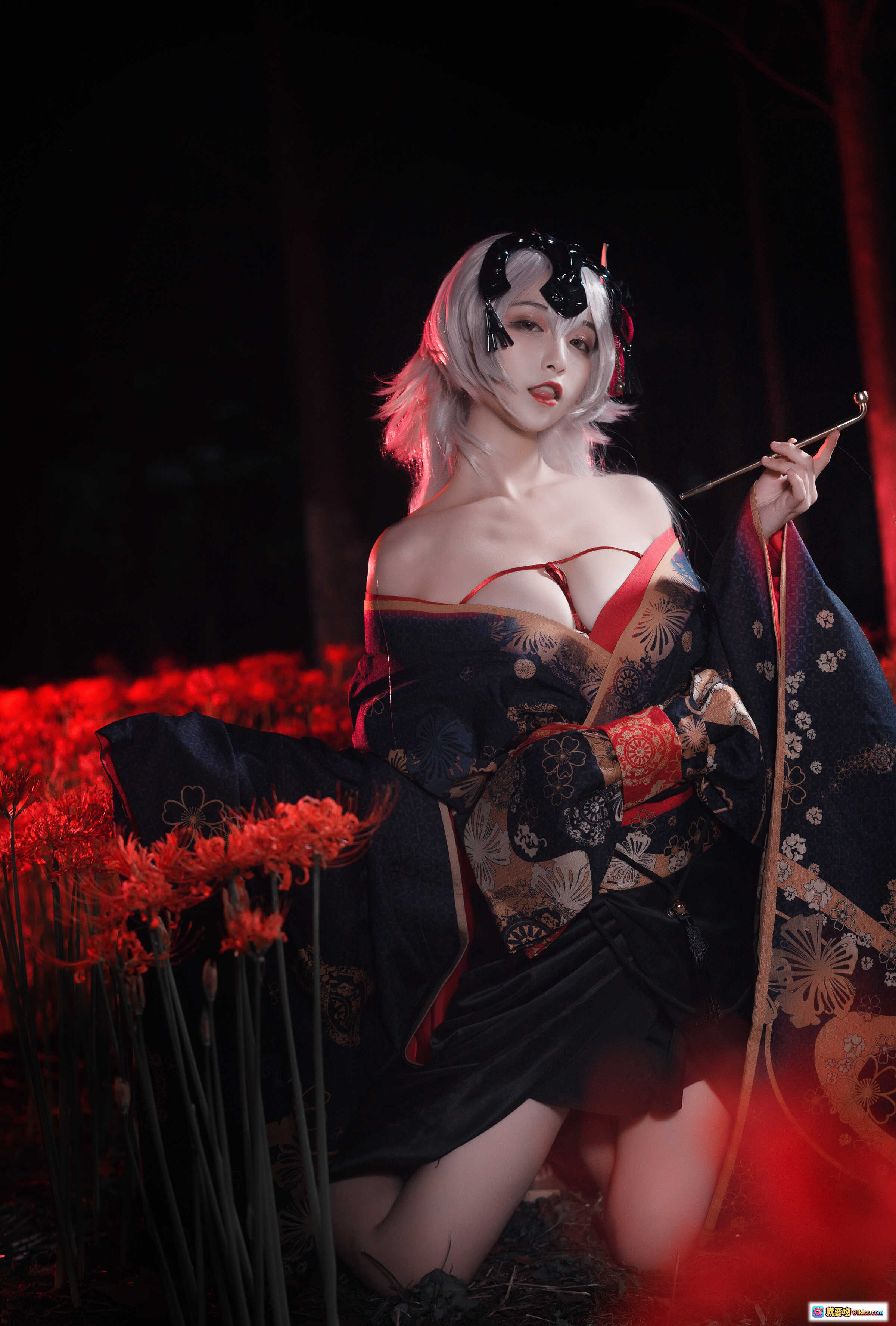 图片[10] - 铁板烧鬼舞w黑贞cos写真 | 和风红花夜景 | 23P高清图集 | 日系美少女角色扮演 - 就要吻