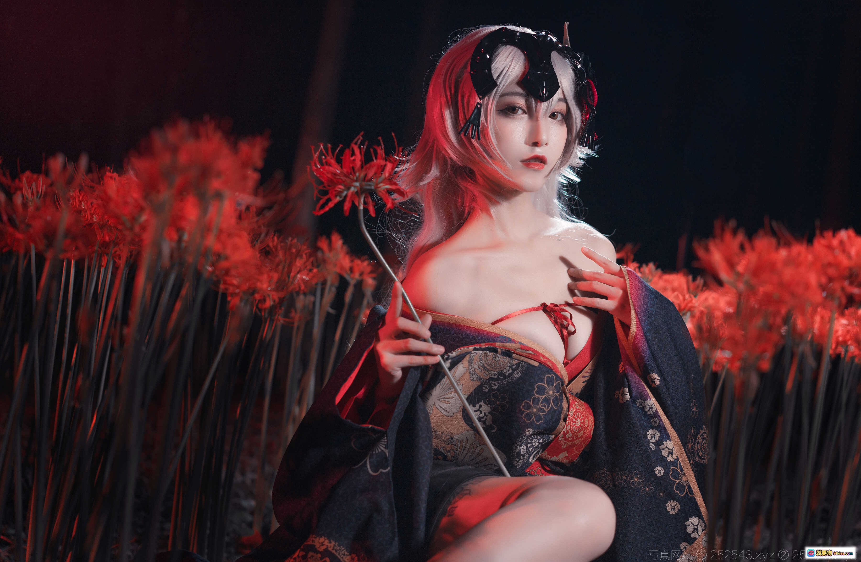 图片[4] - 铁板烧鬼舞w黑贞cos写真 | 和风红花夜景 | 23P高清图集 | 日系美少女角色扮演 - 就要吻