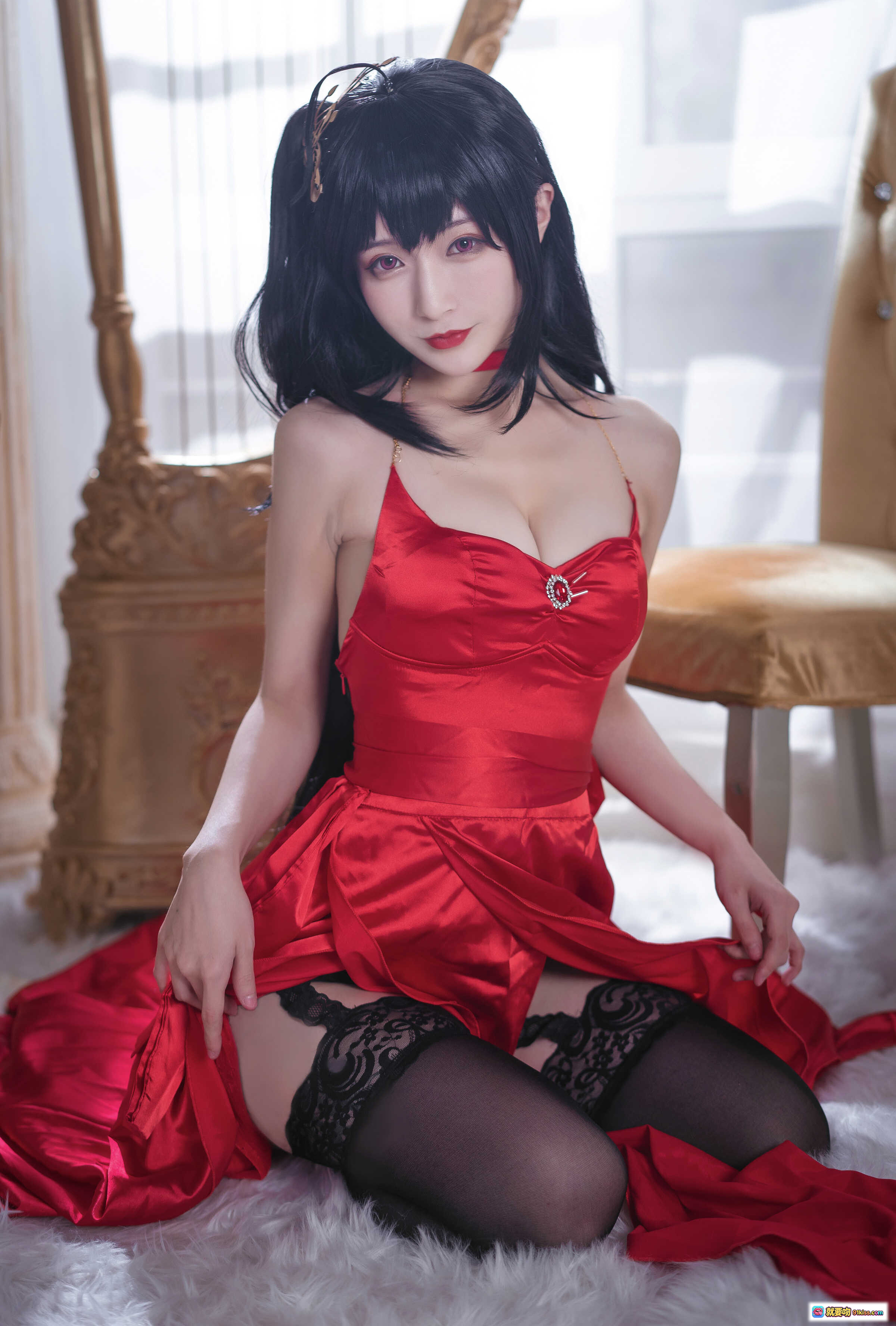 图片[10] - 铁板烧鬼舞w NO.032 毒苹果 Cosplay 红裙黑丝性感写真 26P高清图集 优雅古典室内场景 金色竖琴背景 女神姿态美拍 - 就要吻