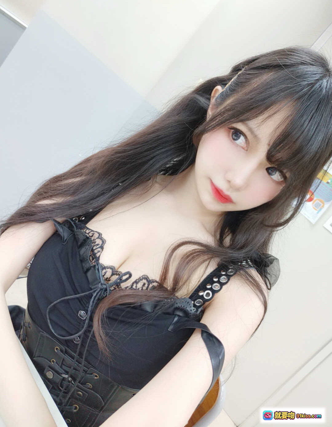 图片[4] - Shika小鹿鹿NO.074夏日自拍写真 25P高清美图 黑色蕾丝内衣镜前自拍 甜美长发少女风 - 就要吻