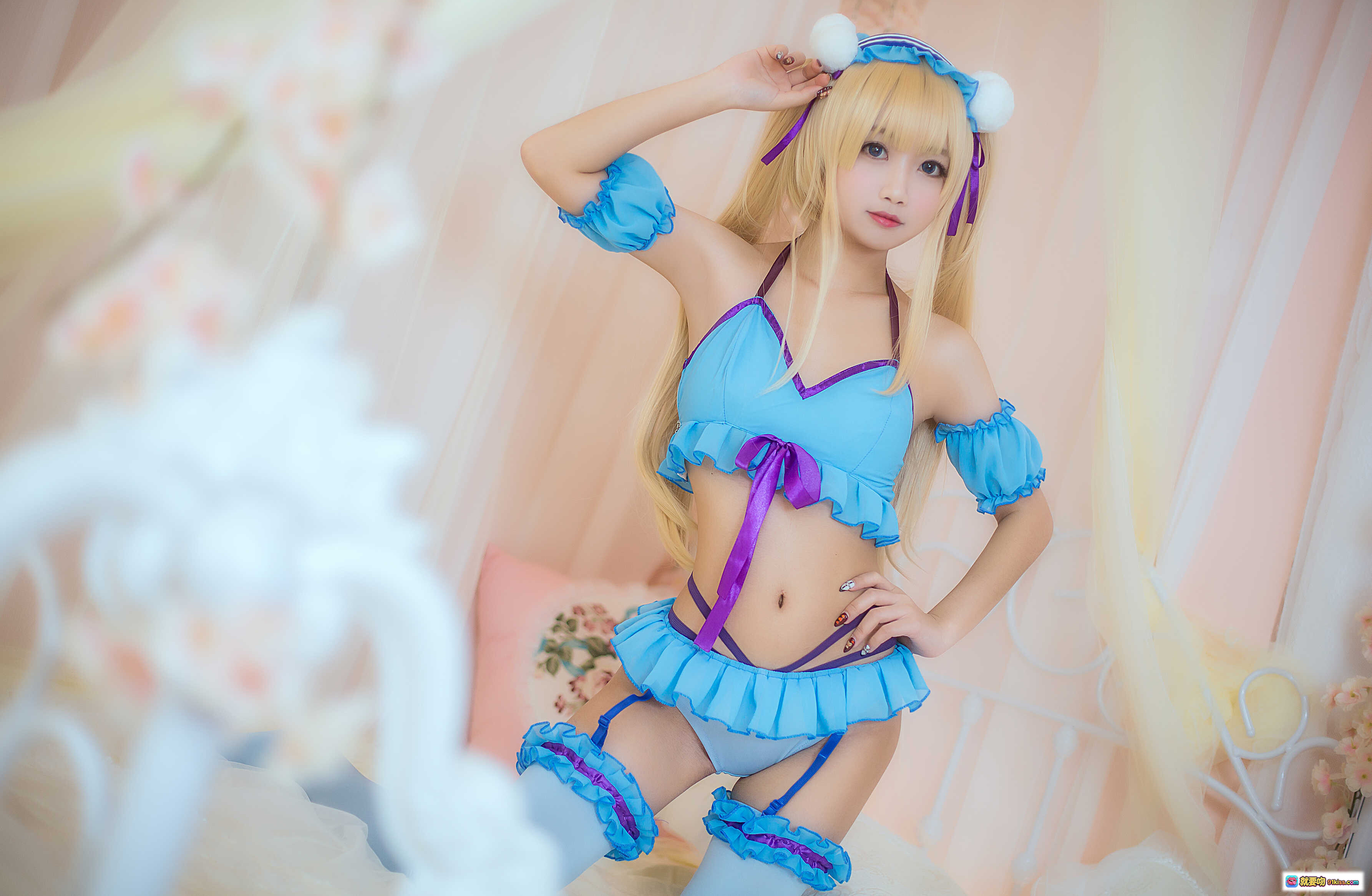 图片[4] - 鬼畜瑶NO.012睡衣写真 cosplay蓝紫少女风 14P高清美图 金发猫耳萌系造型 床上私房摄影 - 就要吻