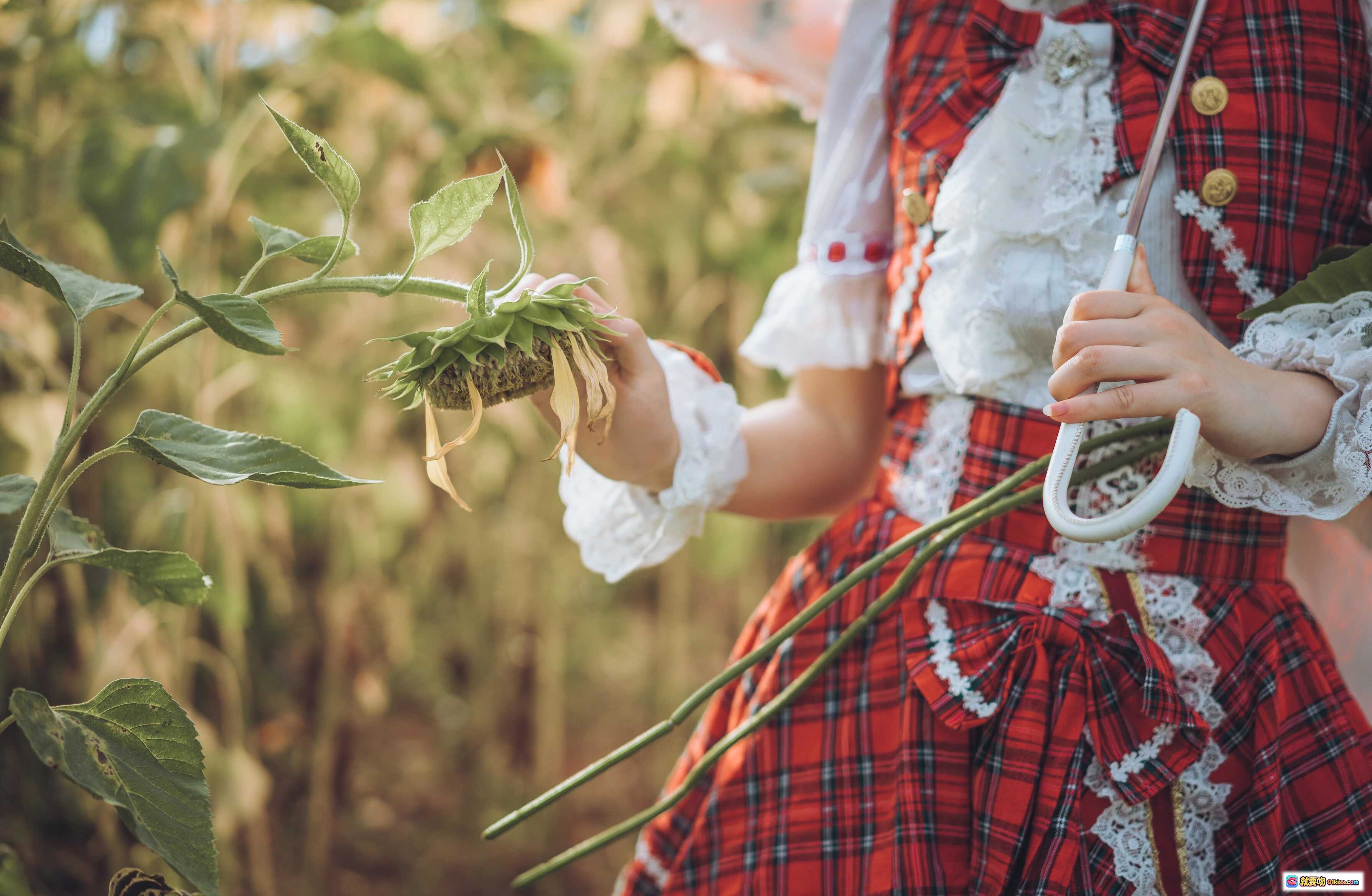 图片[7] - 弥音音NO.024 四季のフラワーマスター 红格洛丽塔裙 向日葵花田 白蕾丝袖口 日系少女写真 自然光外拍 17P高清图集 - 就要吻