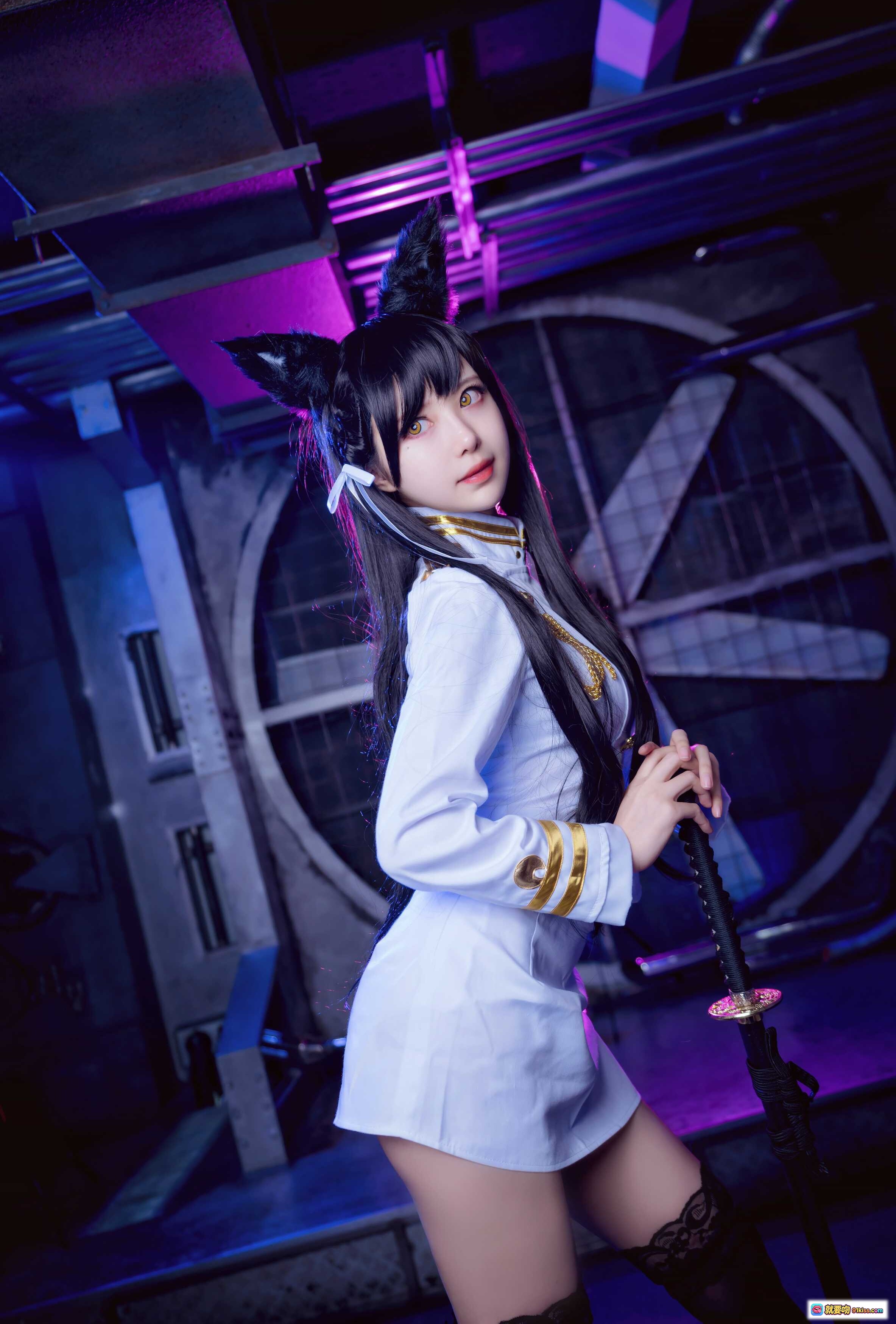 图片[4] - Shika小鹿鹿NO.070爱宕cosplay白裙猫耳少女持刀写真2020高清17P - 就要吻