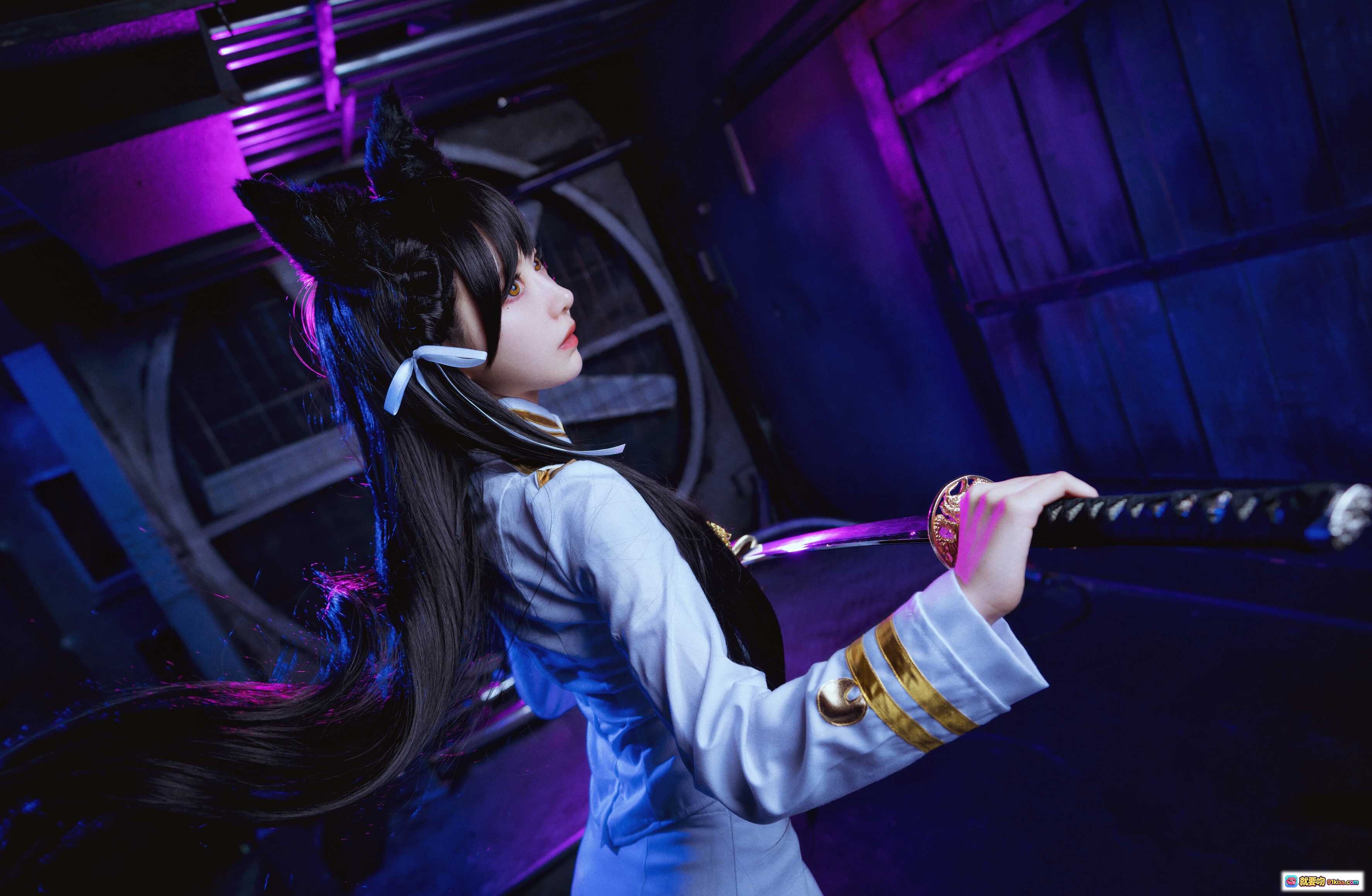 图片[2] - Shika小鹿鹿NO.070爱宕cosplay白裙猫耳少女持刀写真2020高清17P - 就要吻