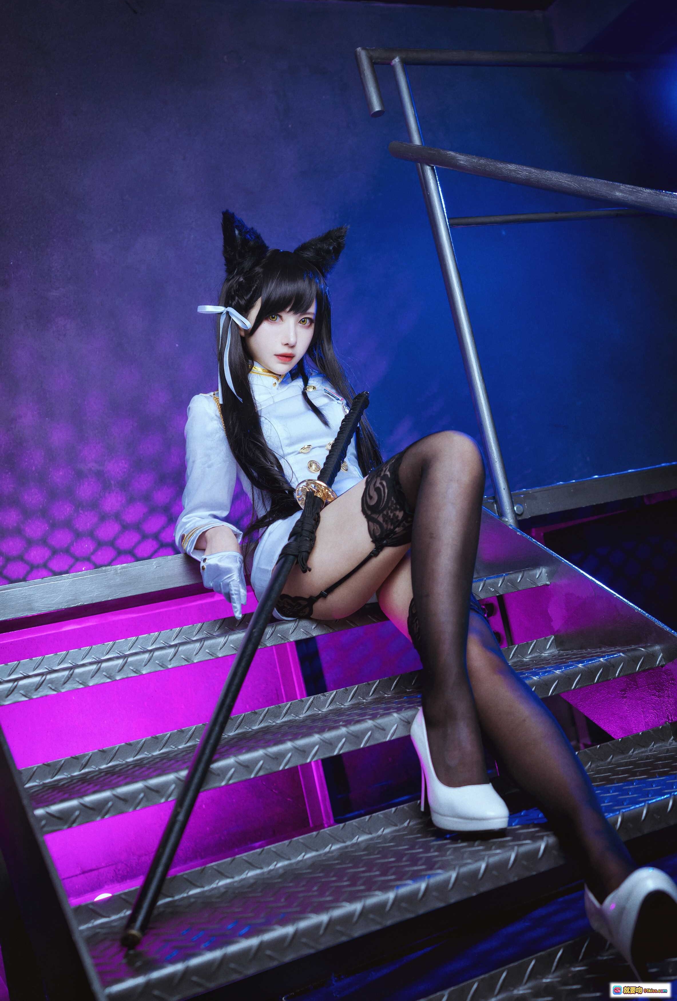 图片[8] - Shika小鹿鹿NO.070爱宕cosplay白裙猫耳少女持刀写真2020高清17P - 就要吻