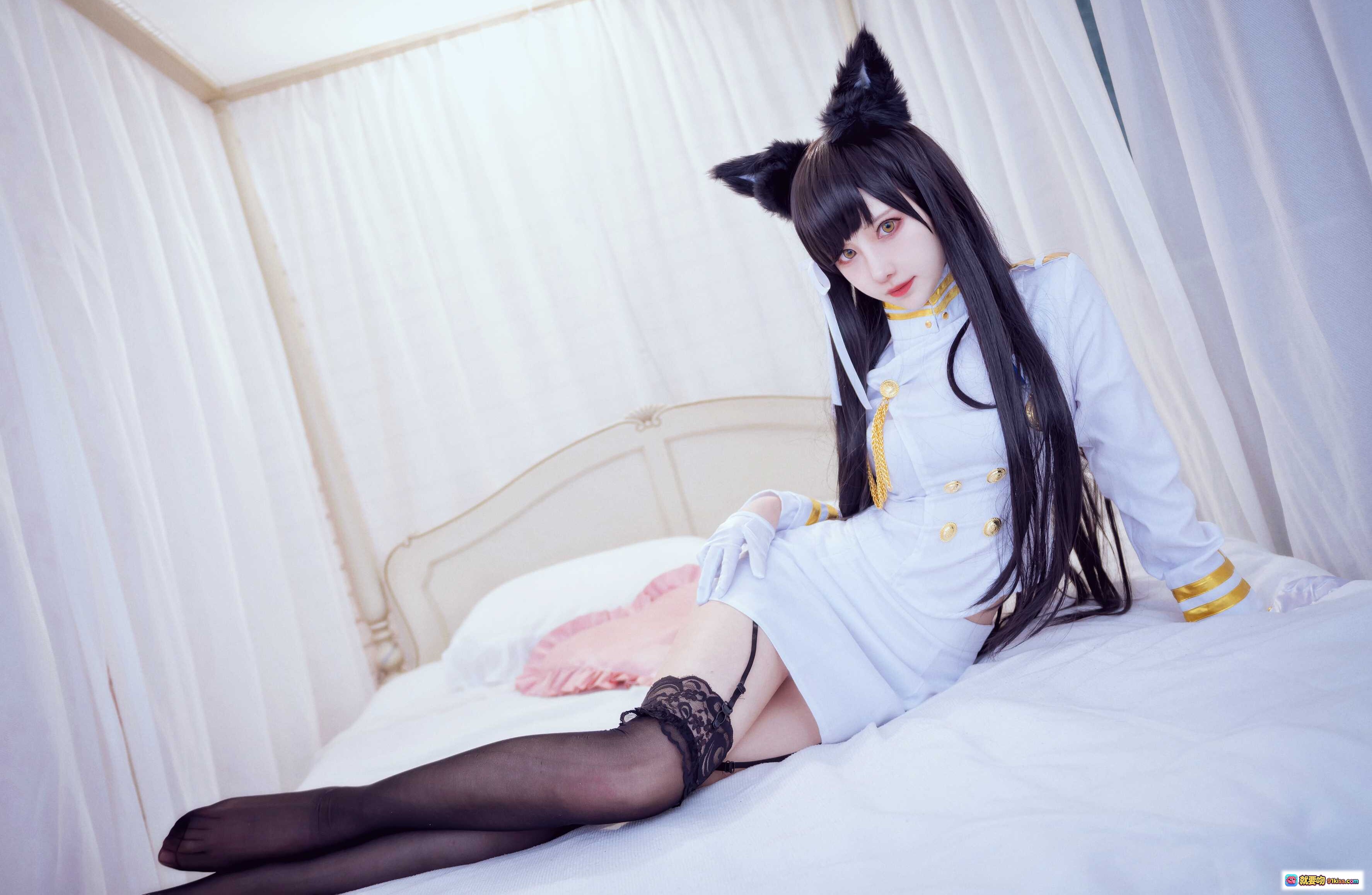 图片[3] - Shika小鹿鹿NO.070爱宕cosplay白裙猫耳少女持刀写真2020高清17P - 就要吻