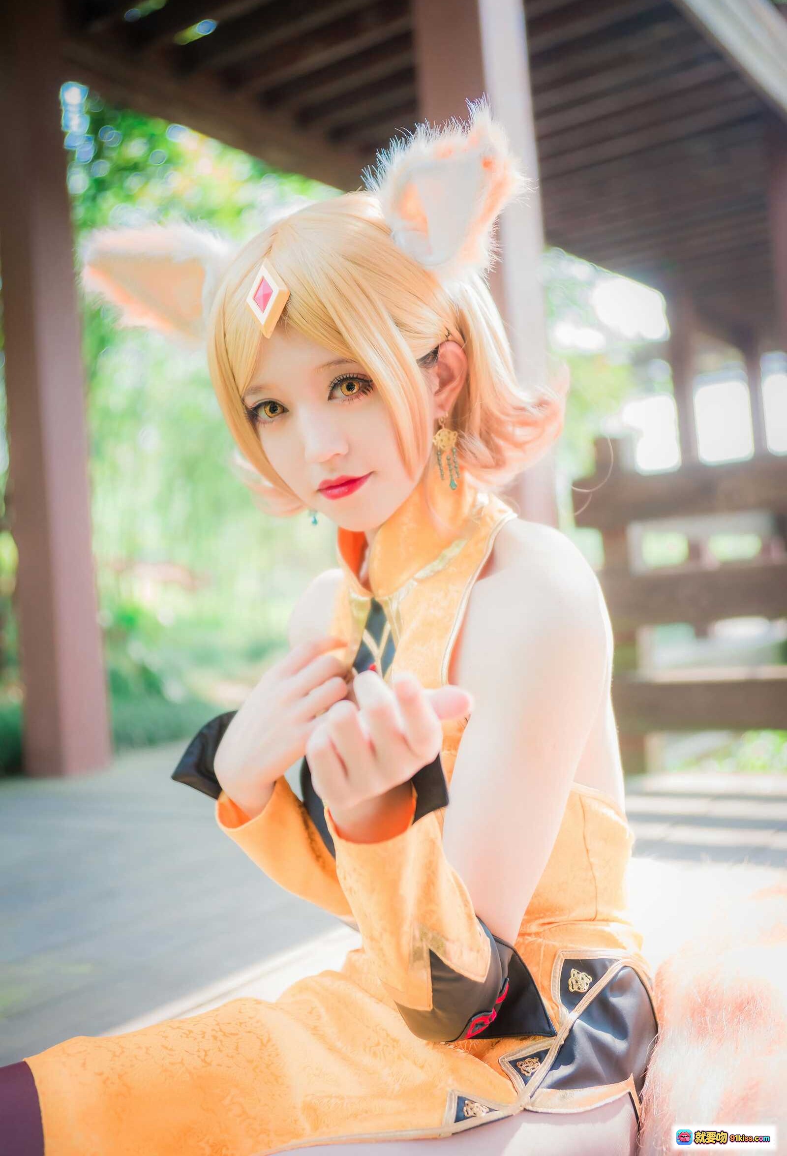 图片[2] - 王者荣耀妲己cosplay写真 | Kettoe NO.007 9P高清美图 | 橙色旗袍兔耳造型 | 户外自然光拍摄 | 甜美性感风格 - 就要吻