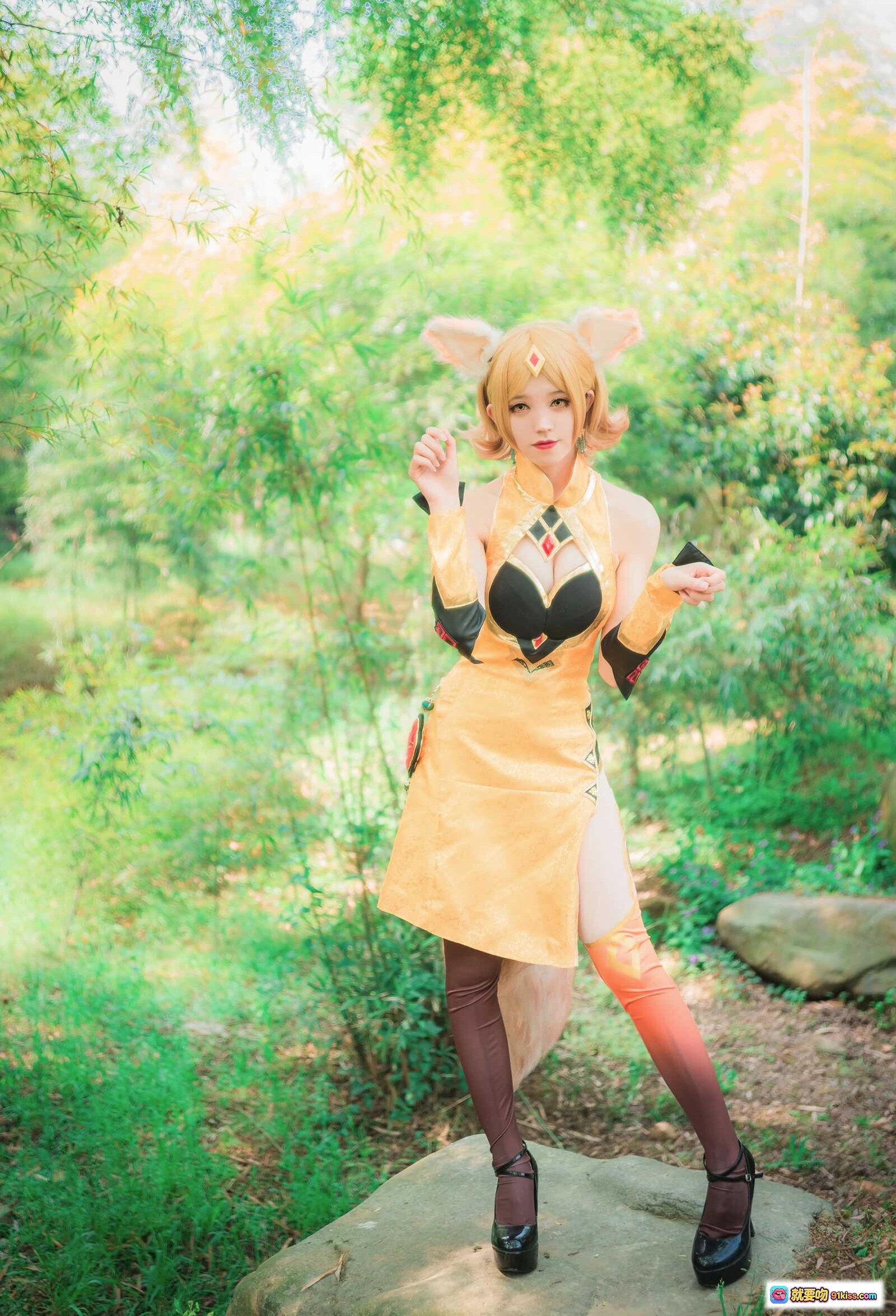 图片[5] - 王者荣耀妲己cosplay写真 | Kettoe NO.007 9P高清美图 | 橙色旗袍兔耳造型 | 户外自然光拍摄 | 甜美性感风格 - 就要吻