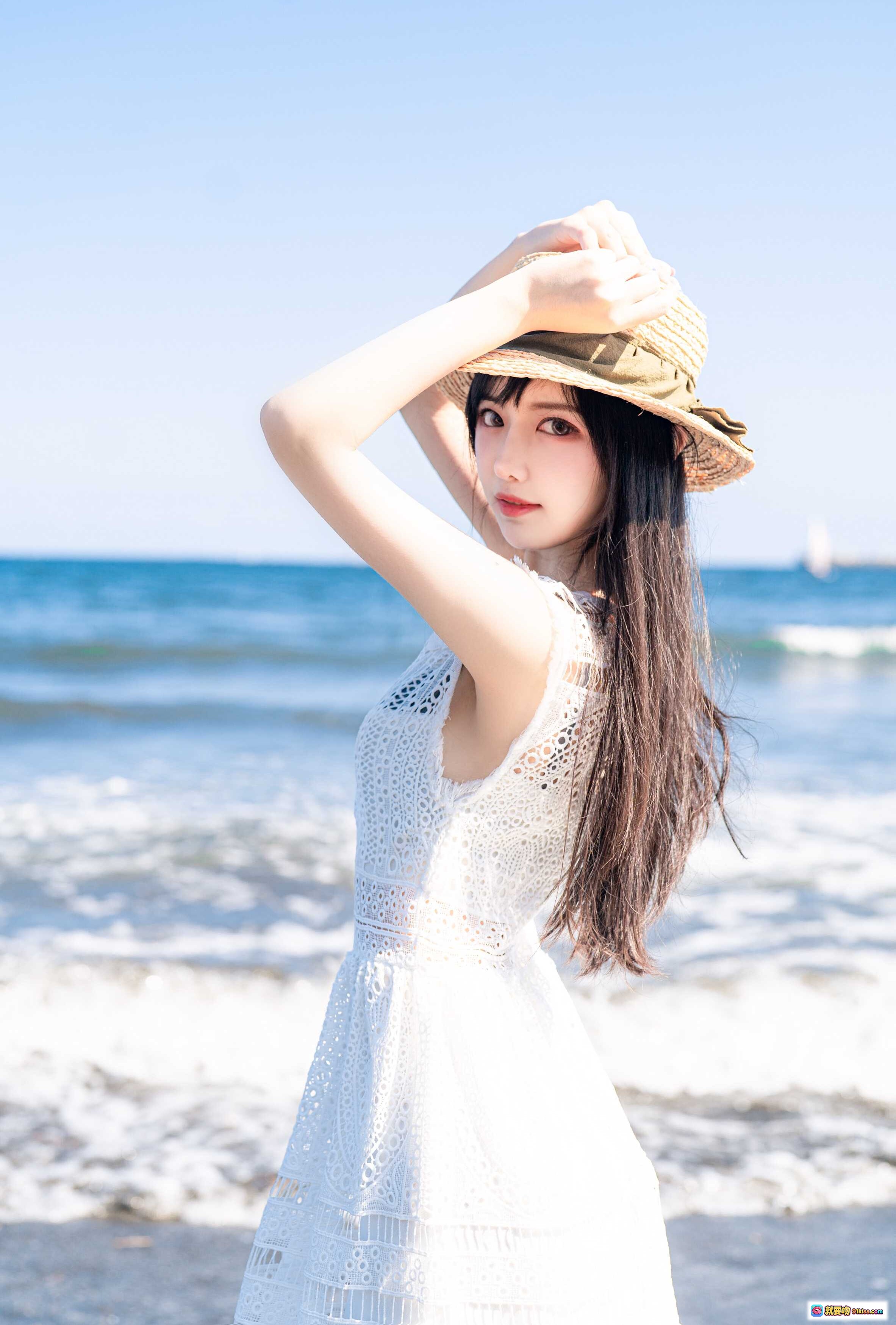 图片[4] - Shika小鹿鹿镰仓江之岛旅拍写真｜白色蕾丝连衣裙+草帽少女风｜日系街拍清新自然感｜29P高清图集 - 就要吻