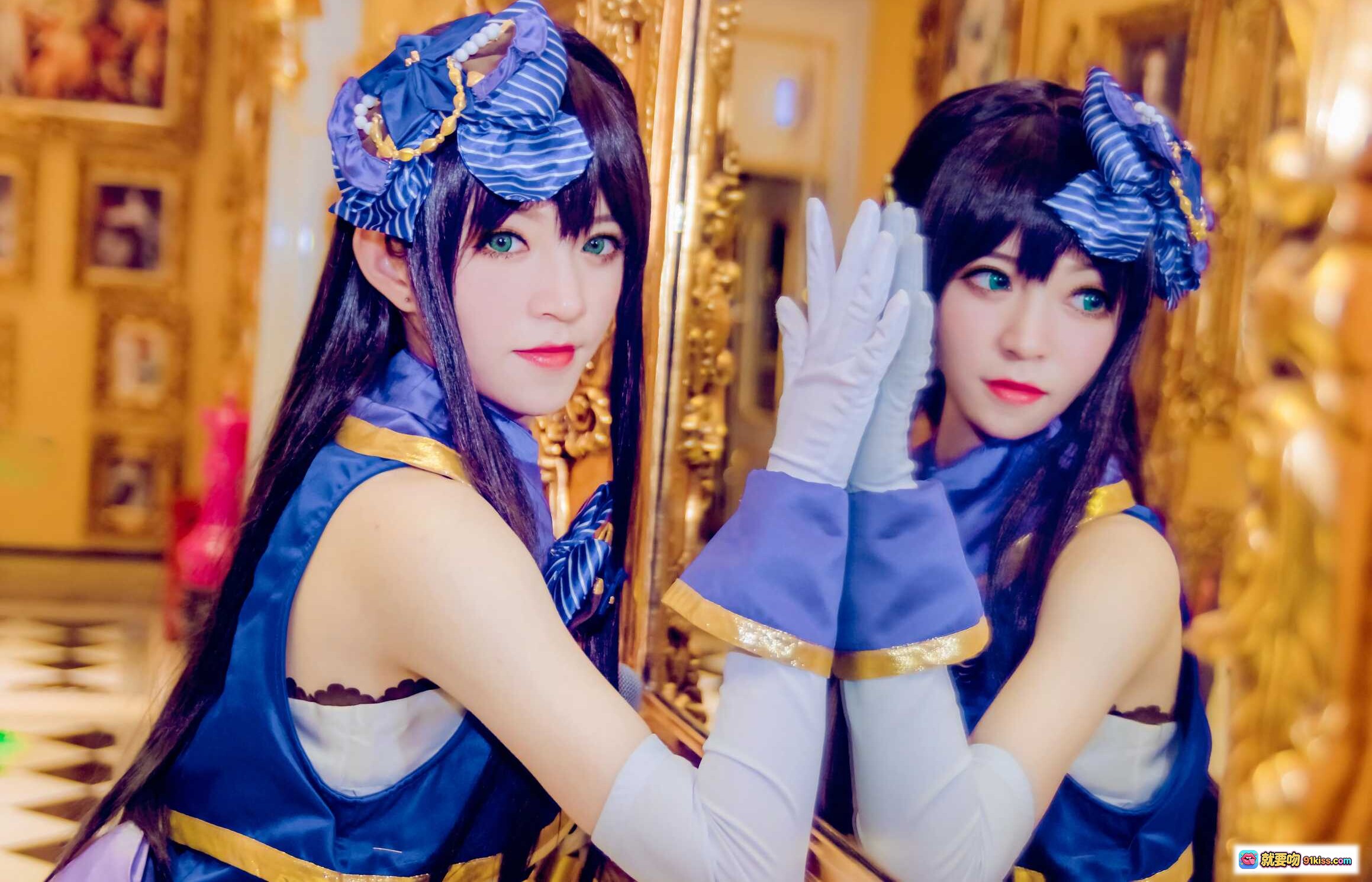 图片[4] - 偶像大师渋谷凛COS写真 | Kettoe NO.006 蓝白裙装+长发蝴蝶结+镜面场景+精致妆容+日系美少女 - 就要吻