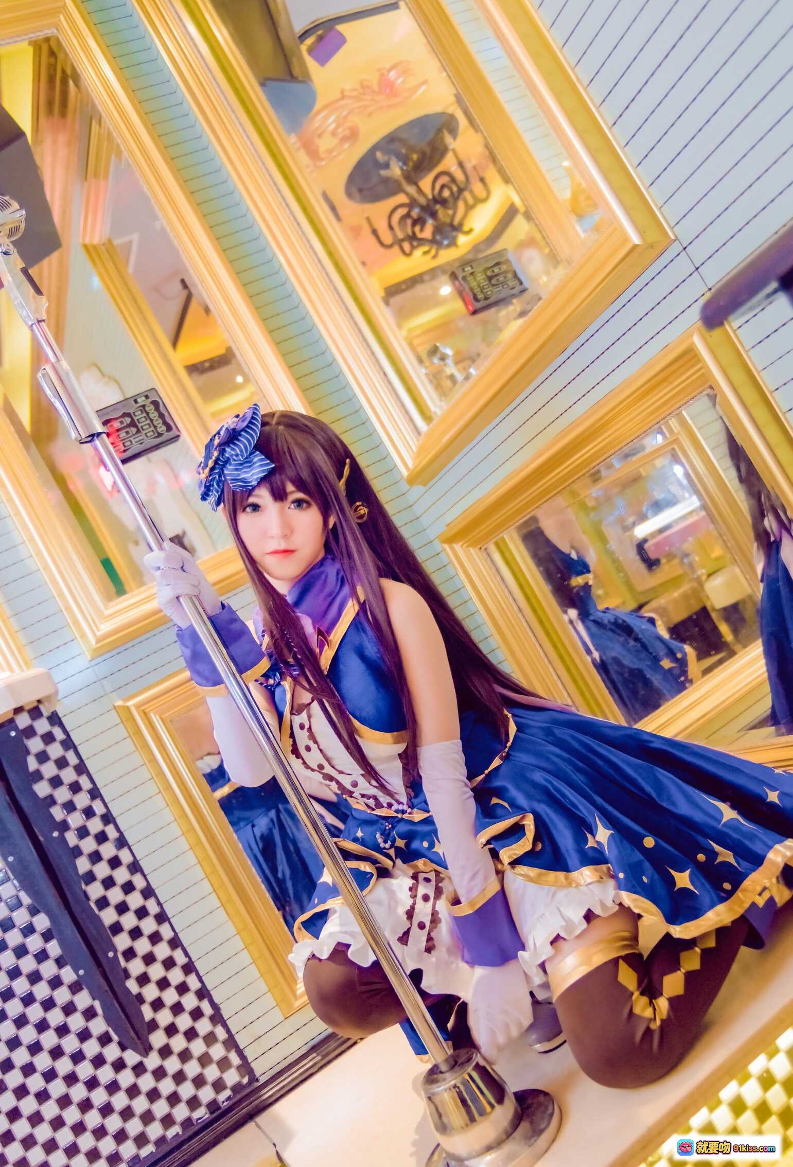 图片[10] - 偶像大师渋谷凛COS写真 | Kettoe NO.006 蓝白裙装+长发蝴蝶结+镜面场景+精致妆容+日系美少女 - 就要吻