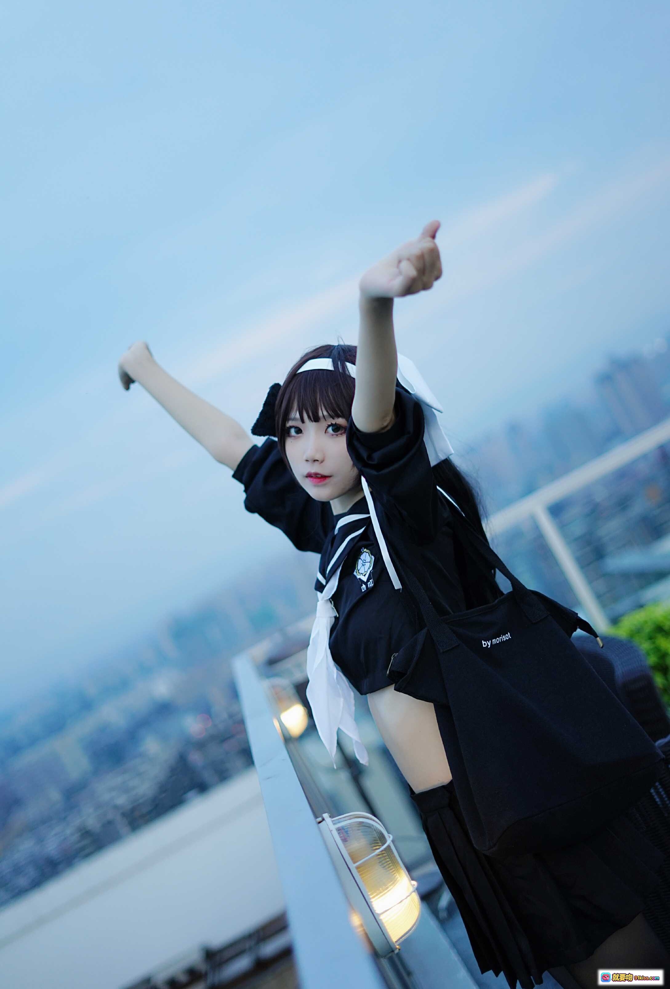图片[9] - 五更百鬼NO.002碧蓝航线高雄黑装 Cosplay夜景 rooftop氛围感写真 14P高清图包 - 就要吻