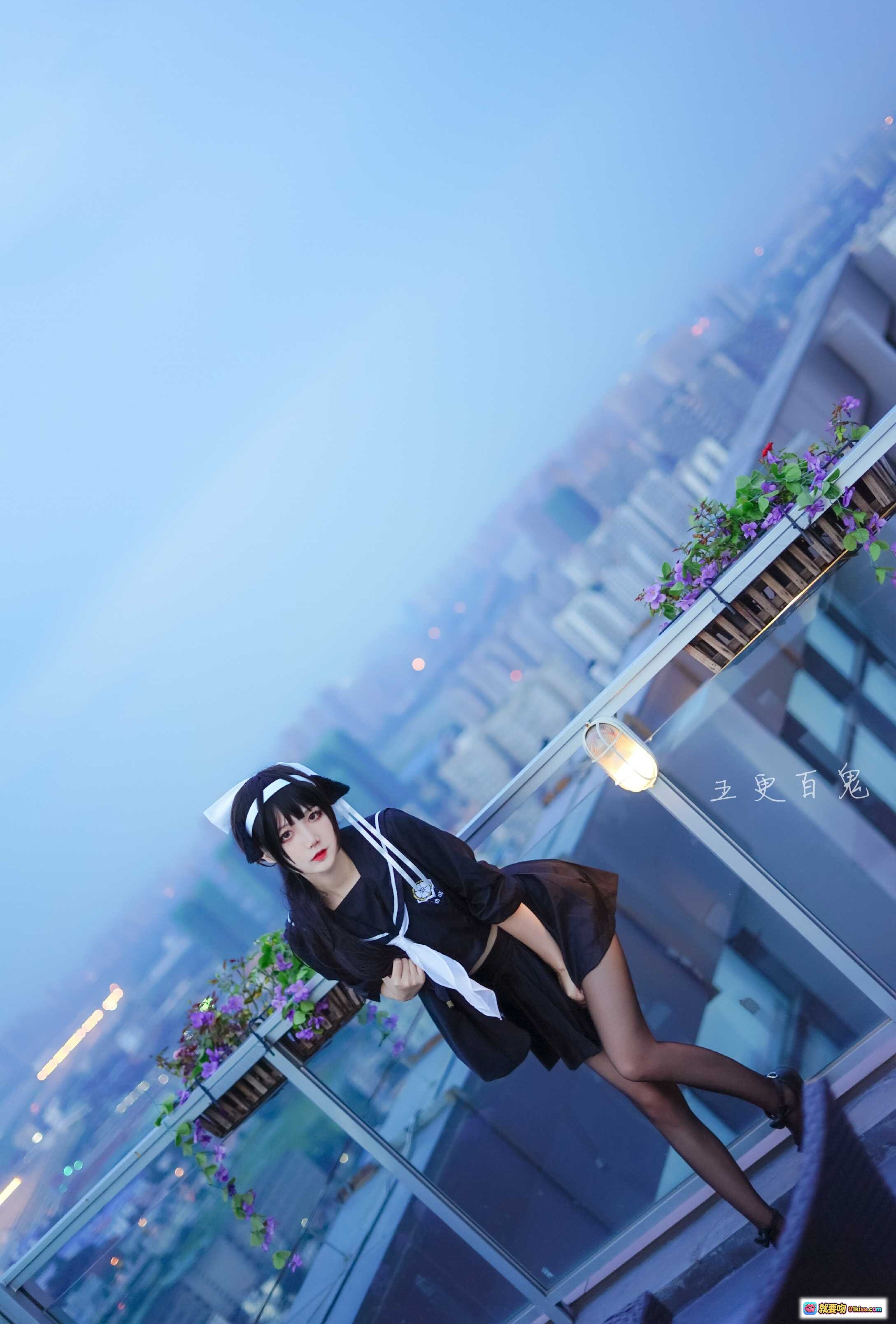 图片[10] - 五更百鬼NO.002碧蓝航线高雄黑装 Cosplay夜景 rooftop氛围感写真 14P高清图包 - 就要吻