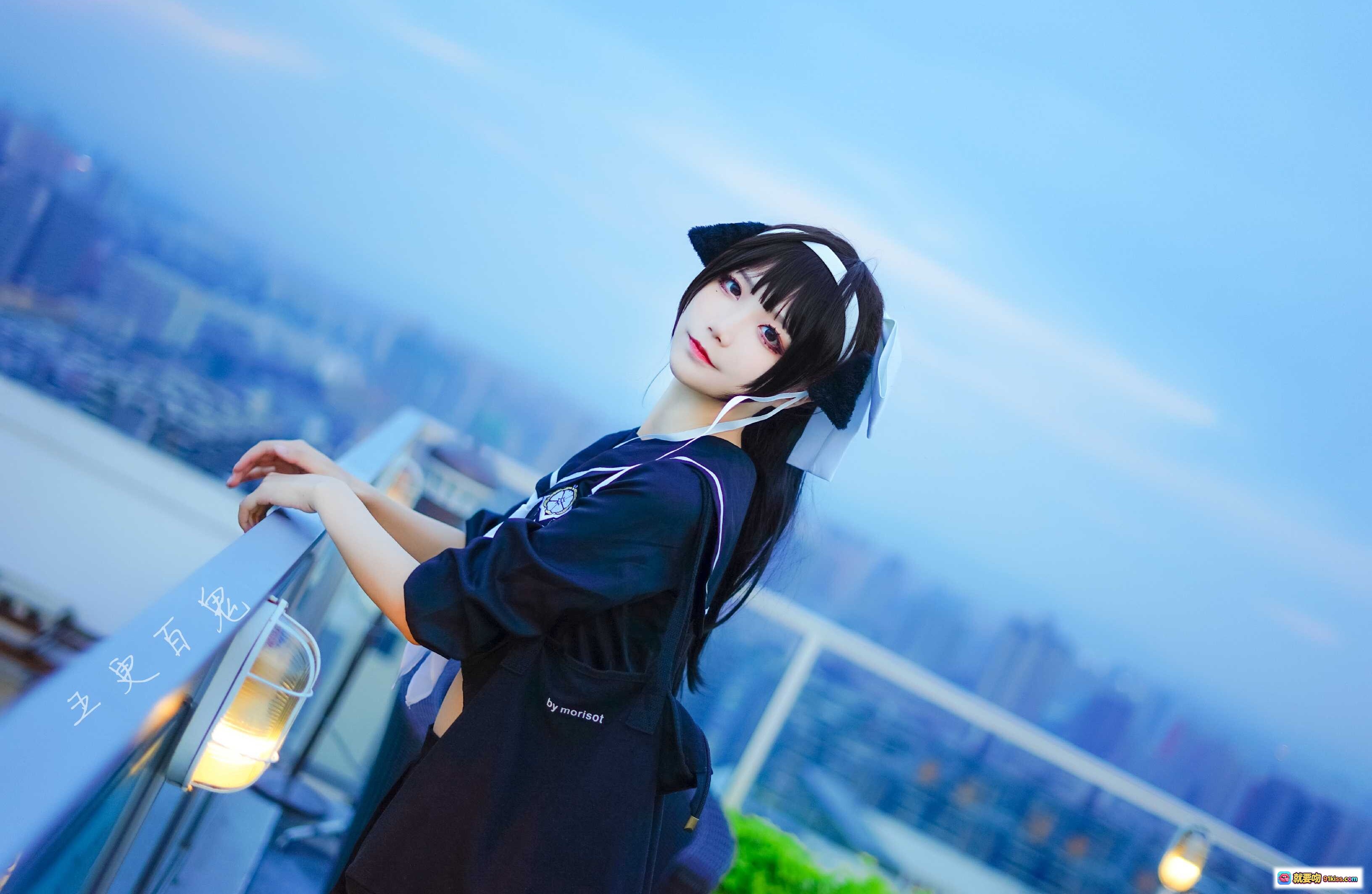 图片[3] - 五更百鬼NO.002碧蓝航线高雄黑装 Cosplay夜景 rooftop氛围感写真 14P高清图包 - 就要吻