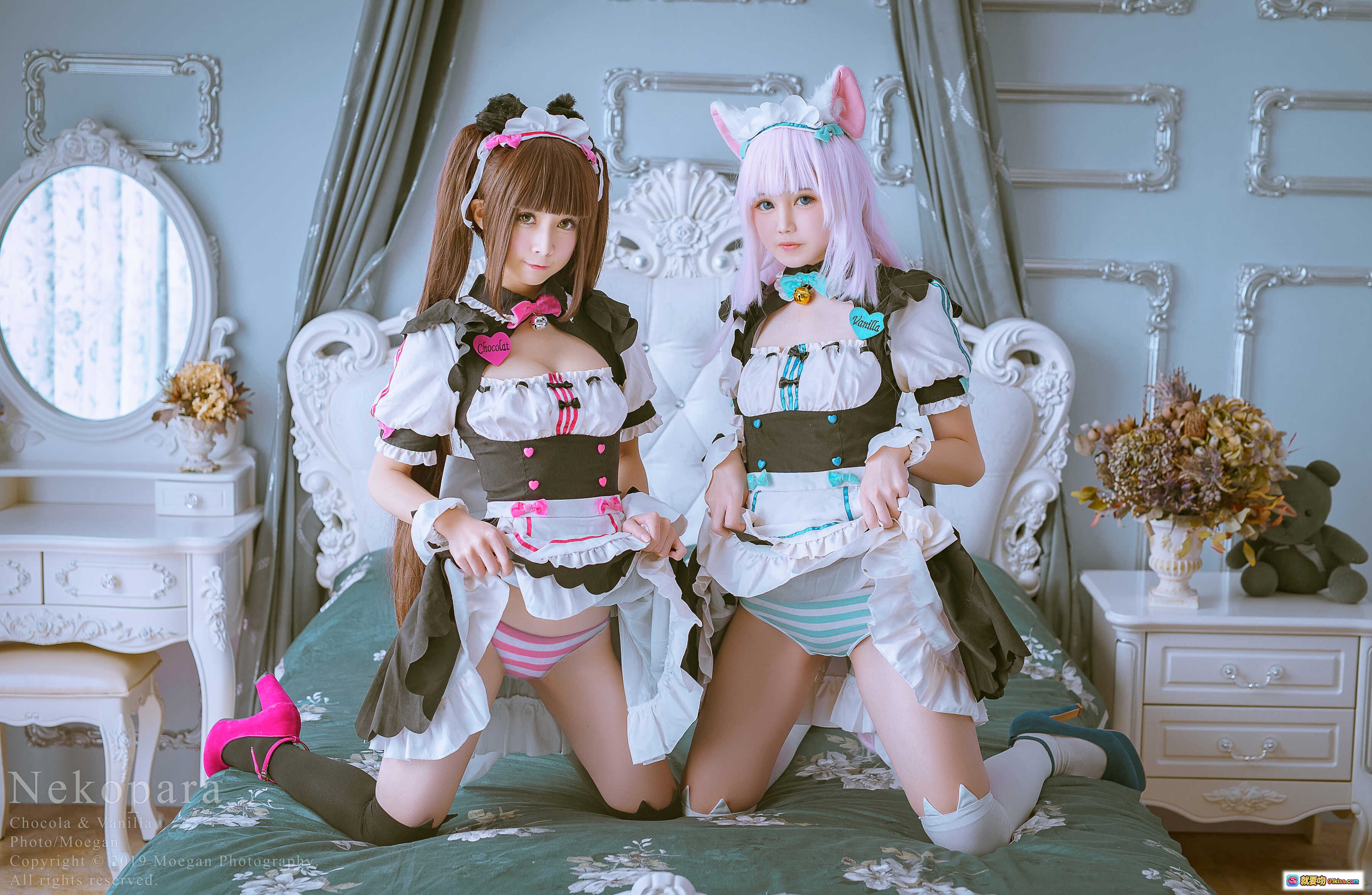 图片[10] - NO.005 鈴鈴Yakira×ネコぱら Cosplay 甜蜜接吻 双人女仆装 粉紫发色 情侣互动 萌系写真 二次元美少女 拍摄花絮 - 就要吻
