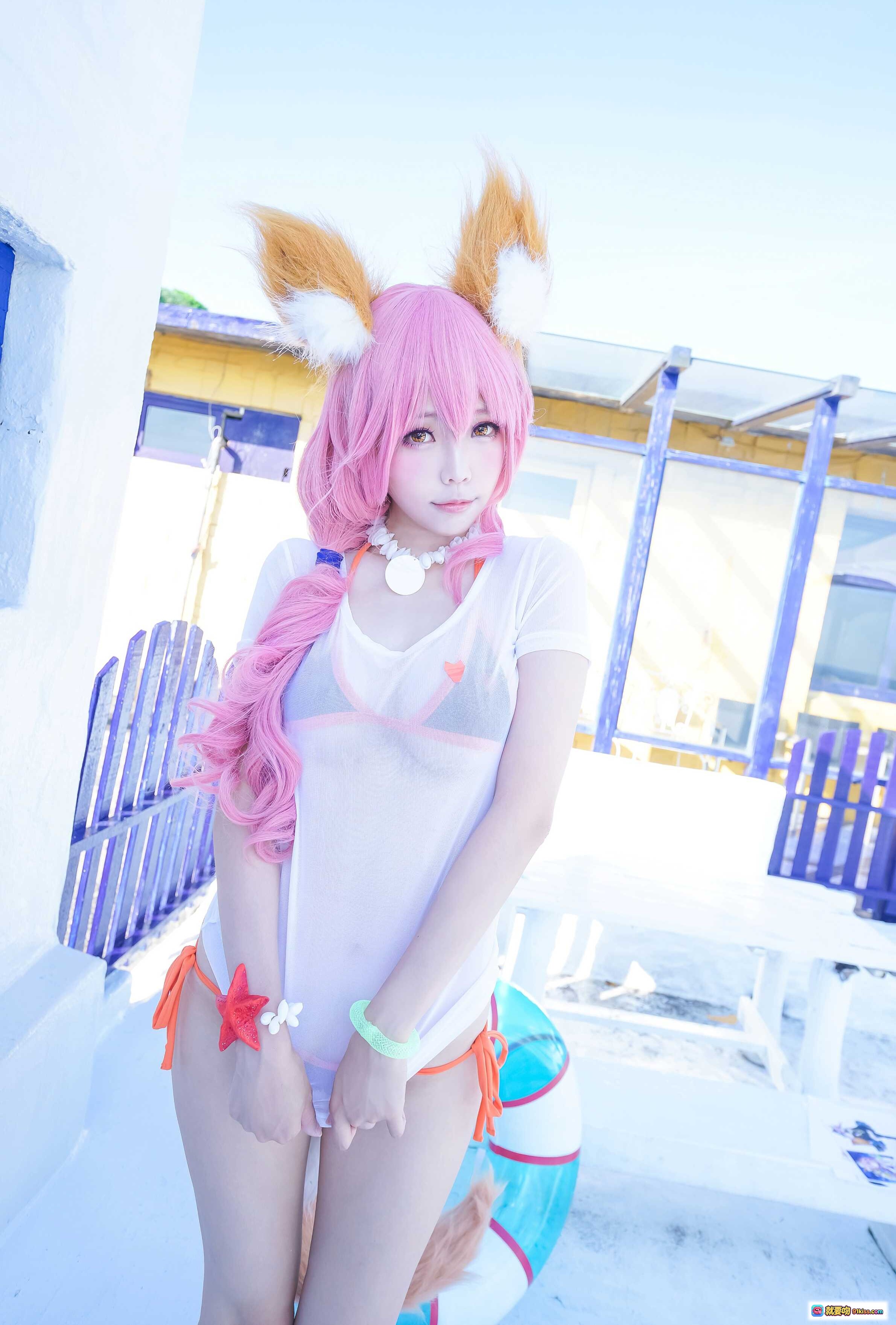 图片[2] - ElyEE子NO.015泳装cosplay粉色长发狐狸耳比基尼海边泳池写真美少女角色扮演夏日风情 - 就要吻