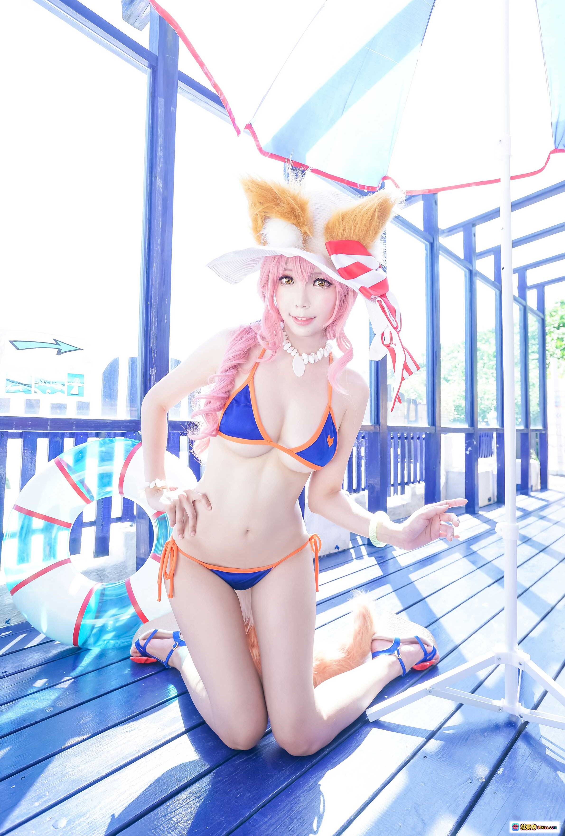 图片[10] - ElyEE子NO.015泳装cosplay粉色长发狐狸耳比基尼海边泳池写真美少女角色扮演夏日风情 - 就要吻