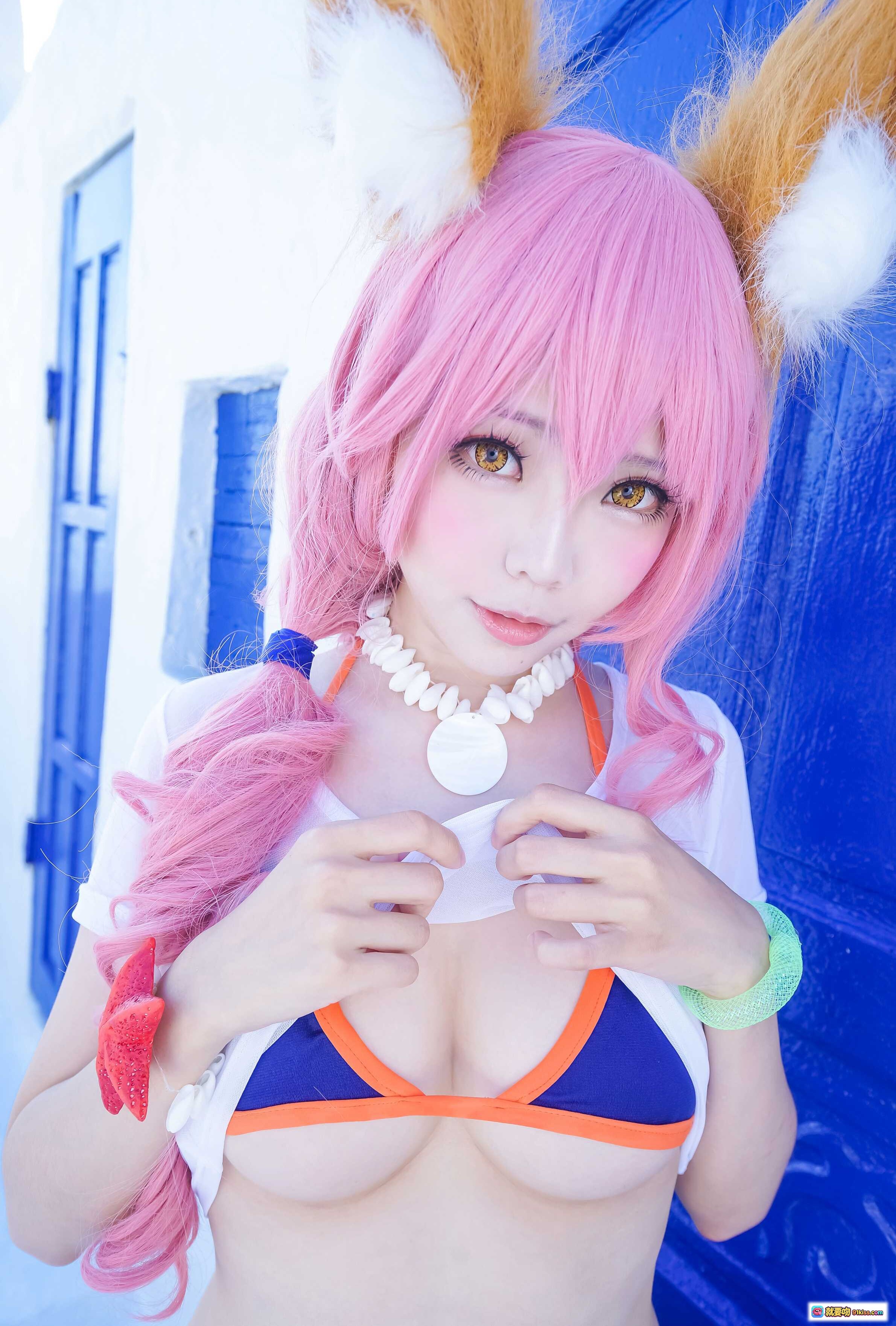 图片[4] - ElyEE子NO.015泳装cosplay粉色长发狐狸耳比基尼海边泳池写真美少女角色扮演夏日风情 - 就要吻