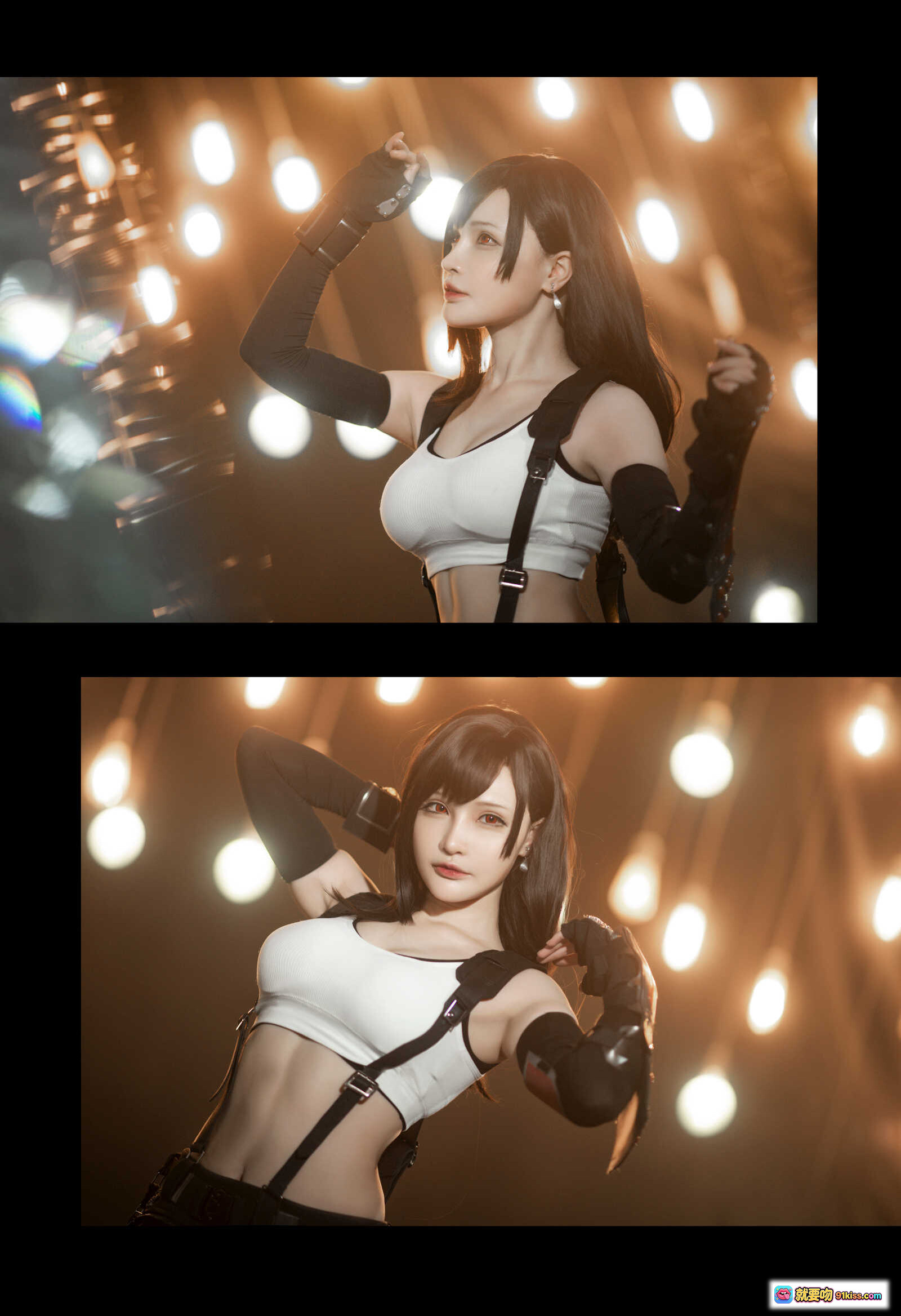 图片[4] - 千夜未来COS蒂法·洛克哈特 白色运动背心 黑色战术背带 红瞳妆容 性感御姐风 木质背景写真 20P高清图集 - 就要吻