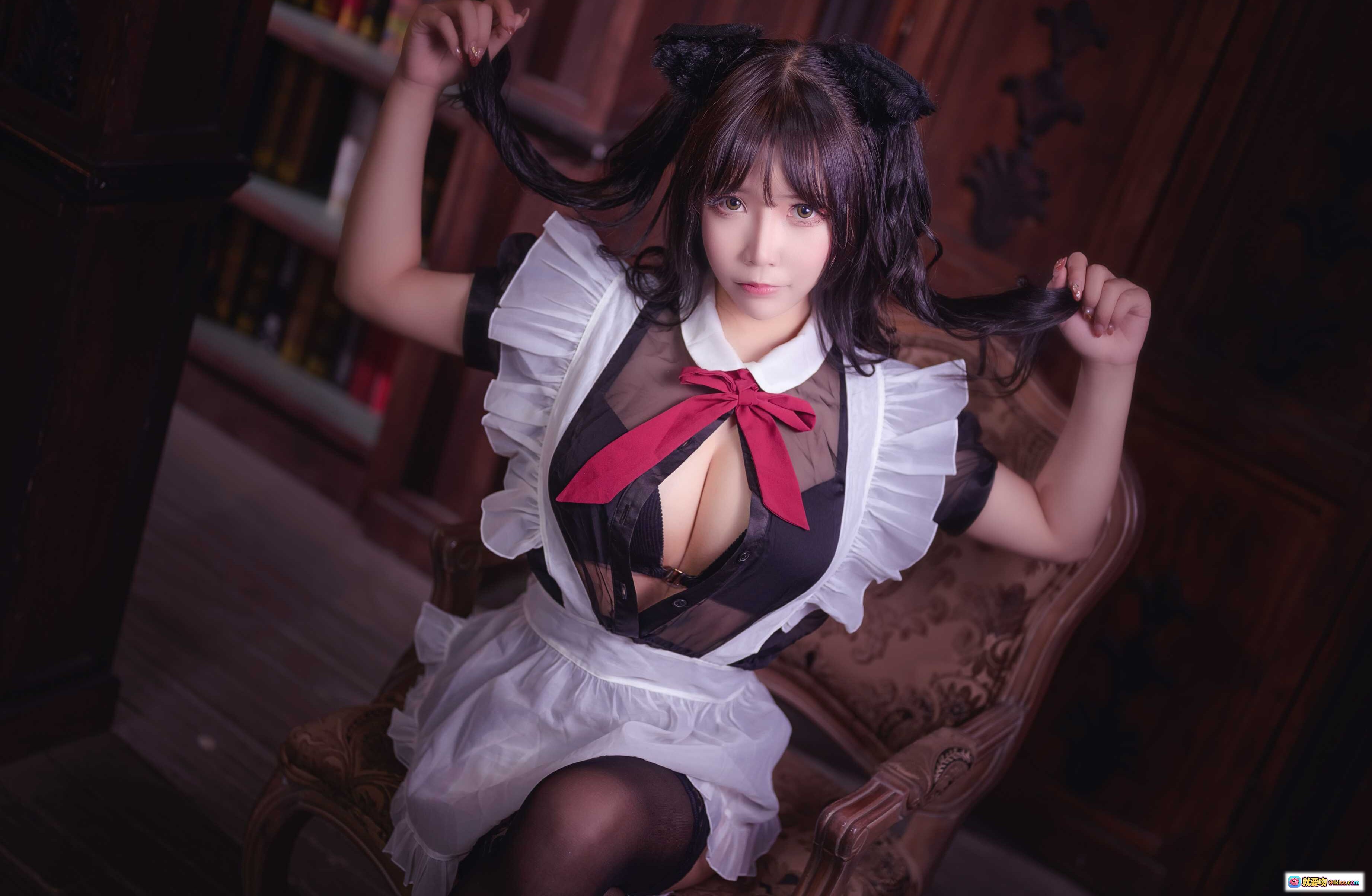 图片[8] - 抱走莫子A NO.025 黑丝猫咪咪小女仆 cosplay写真 44P高清图集 甜美性感女仆装 黑色蕾丝吊带袜 猫耳发饰 优雅跪姿美腿诱惑 - 就要吻