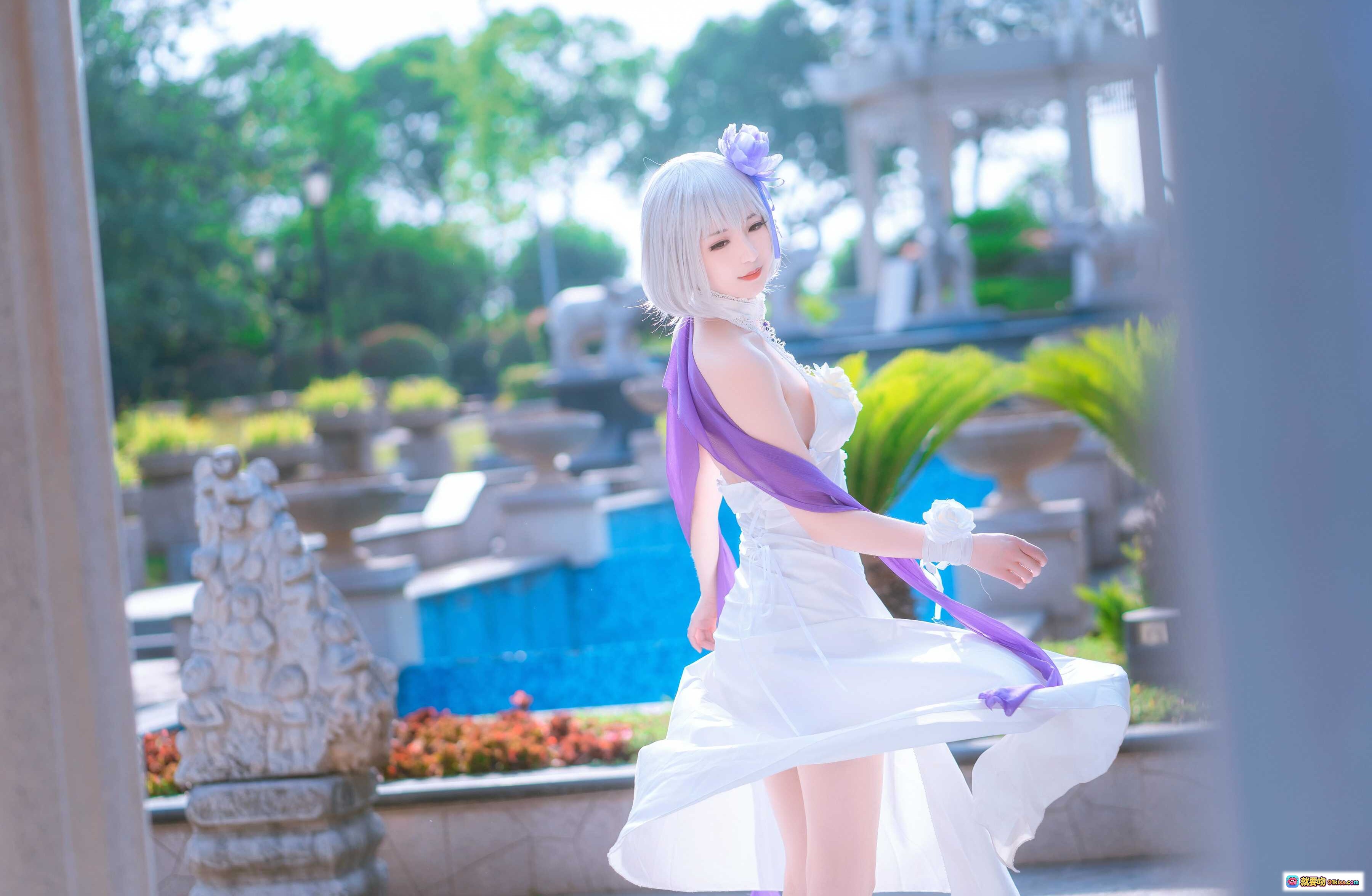 图片[5] - 676507弥音音NO.026天狼星纯白蔷薇cos写真·白发紫饰少女泳装美腿特辑·8P高清图集 - 就要吻