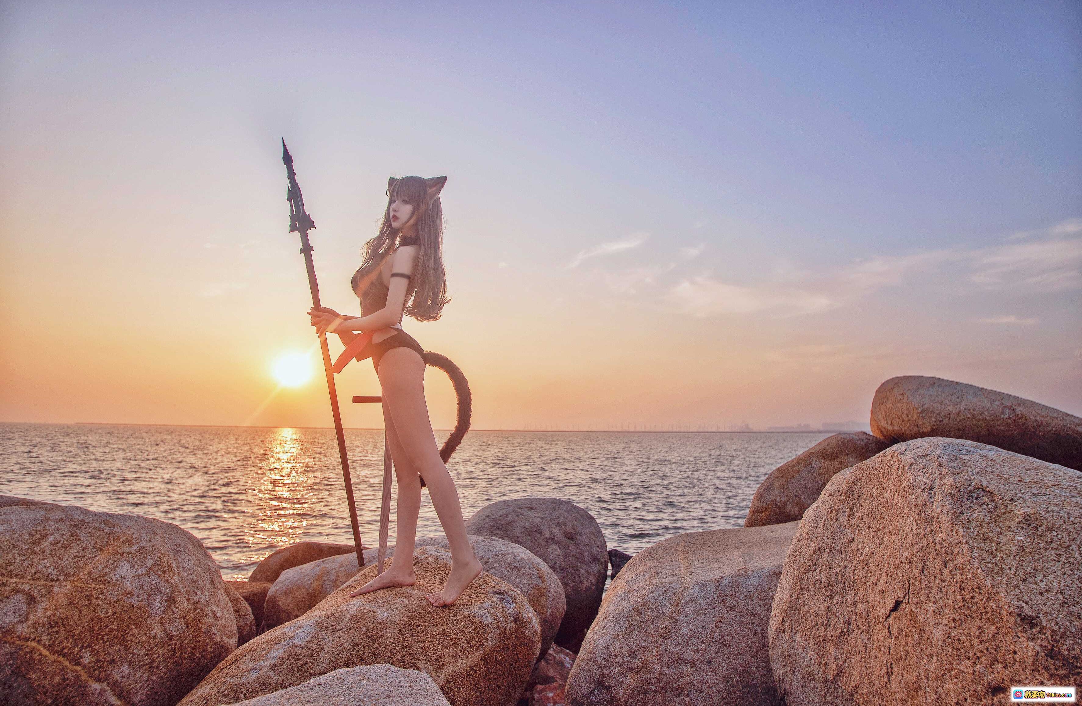 图片[5] - Shika小鹿鹿NO.054天火泳装写真｜猫耳少女海边岩石日落美景22P高清图集 - 就要吻