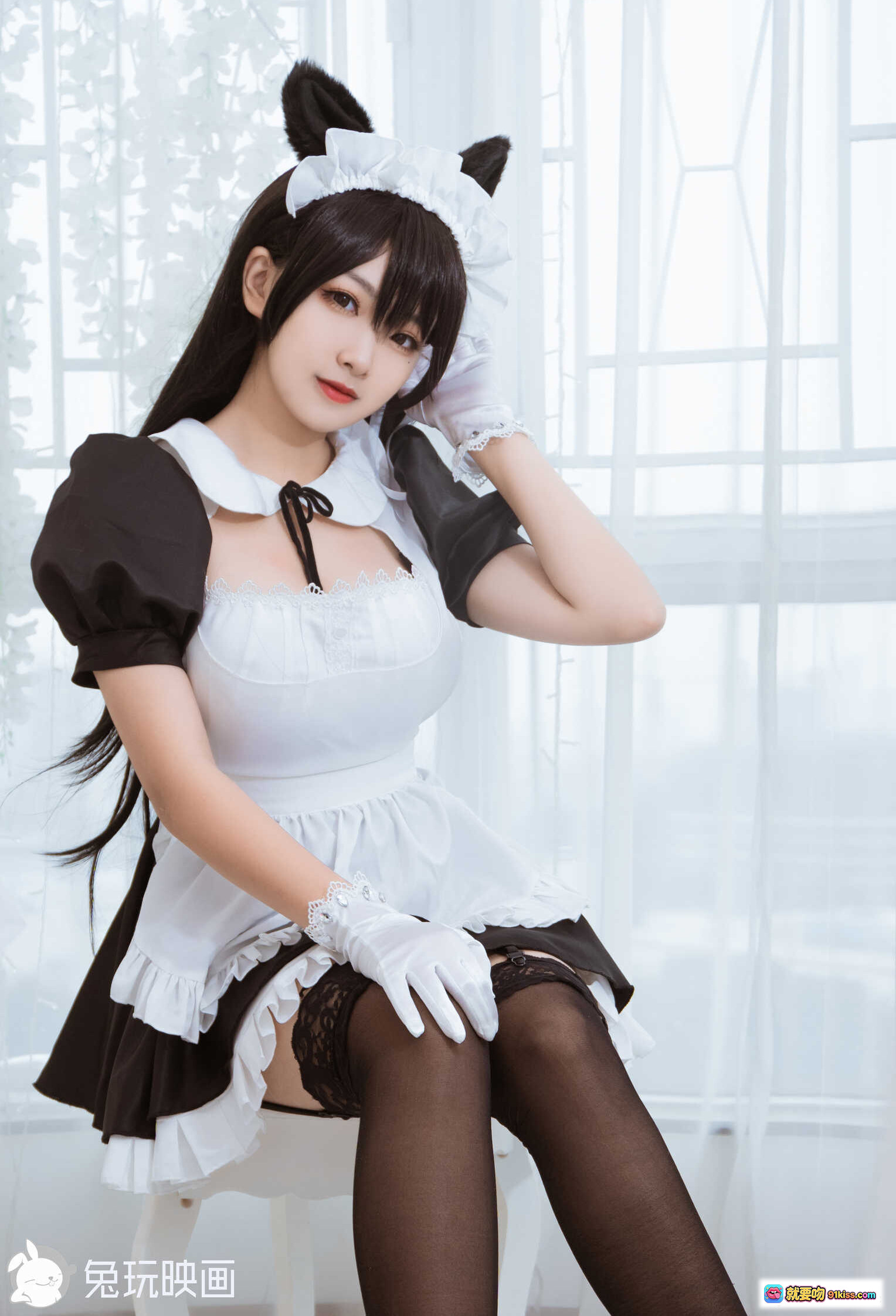 图片[3] - lovely呆玄NO.008兽耳女仆Cosplay写真 | 黑白女仆装+蕾丝长袜+兔耳发饰+高跟鞋 | 41P高清美图 - 就要吻